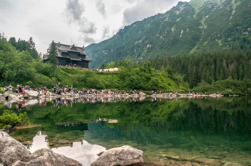 uly 25, 2020, Bukowina Tatrzańska, Poland Morskie Oko - the largest lake in the Tatra Mountains, located in the Rybiego Potoku Valley at the foot of Mięguszowieckie Szczyty, at an altitude of 1395 m