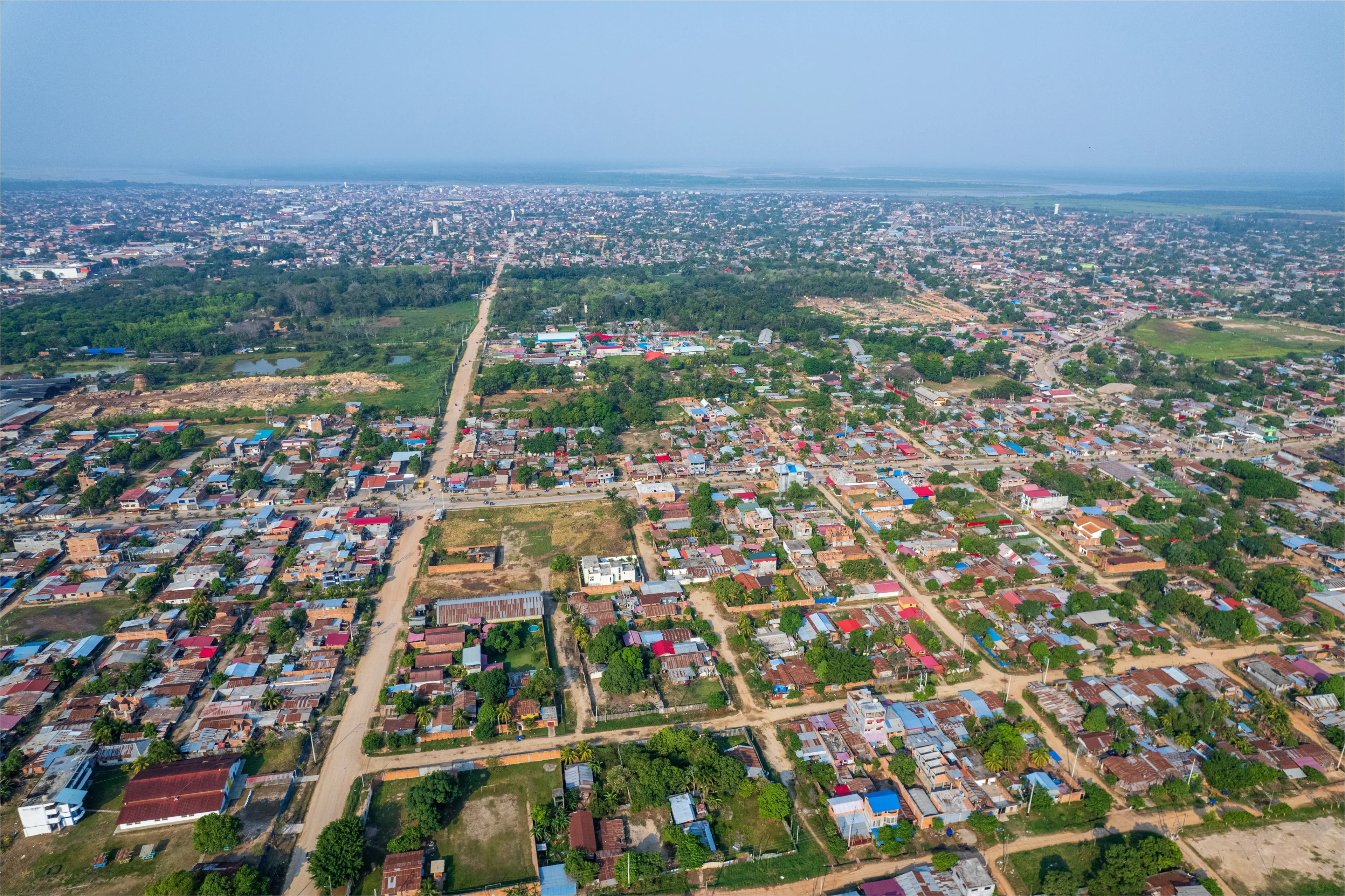 Aerial view of the city of Pucallpa, capital of the province of Ucayali. Peru