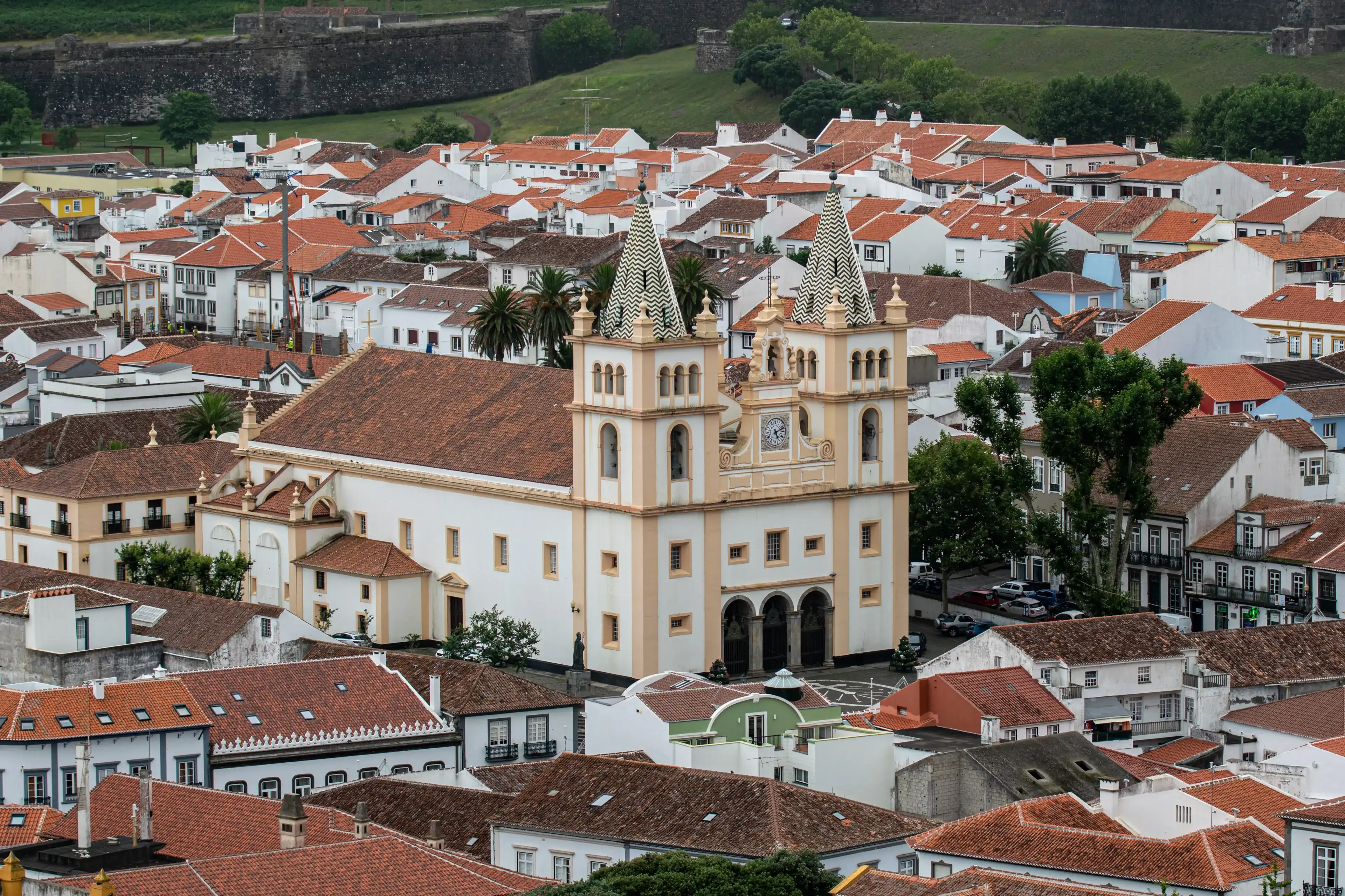 Angra do Heroísmo and Cathedral of Angra do Heroísmo view, Terceira Island, Azores, Portugal Angra do Heroísmo and Cathedral of Angra do Heroísmo view, Terceira Island, Azores, Portugal