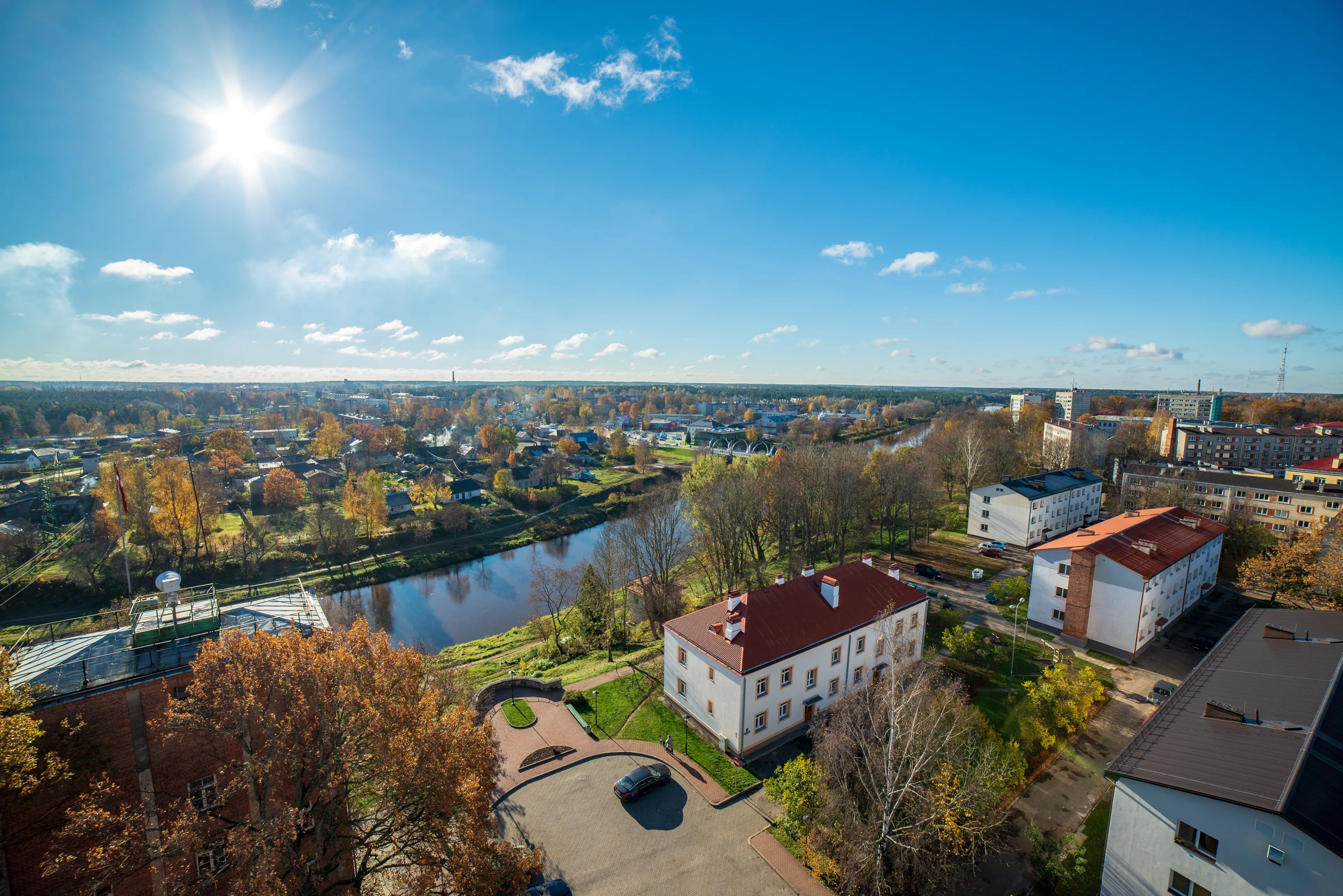 City of Valmiera in Latvia from above. panoramic image of urban area