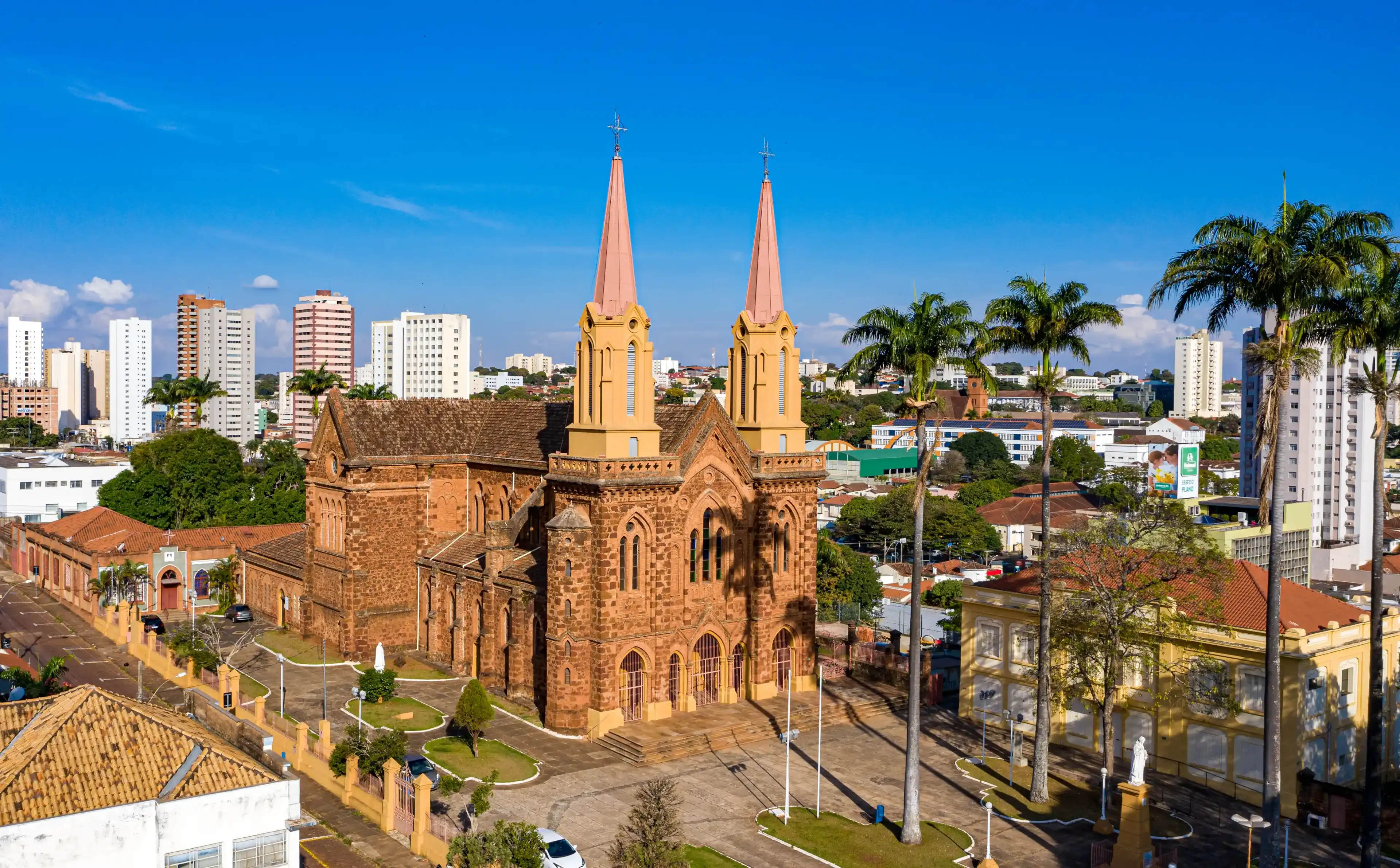 City of Uberaba, Minas Gerais, Brazil. Aerial view of the St Dominic Church. July, 5 2020 City of Uberaba, Minas Gerais, Brazil. Aerial view of the St Dominic Church. July, 5 2020