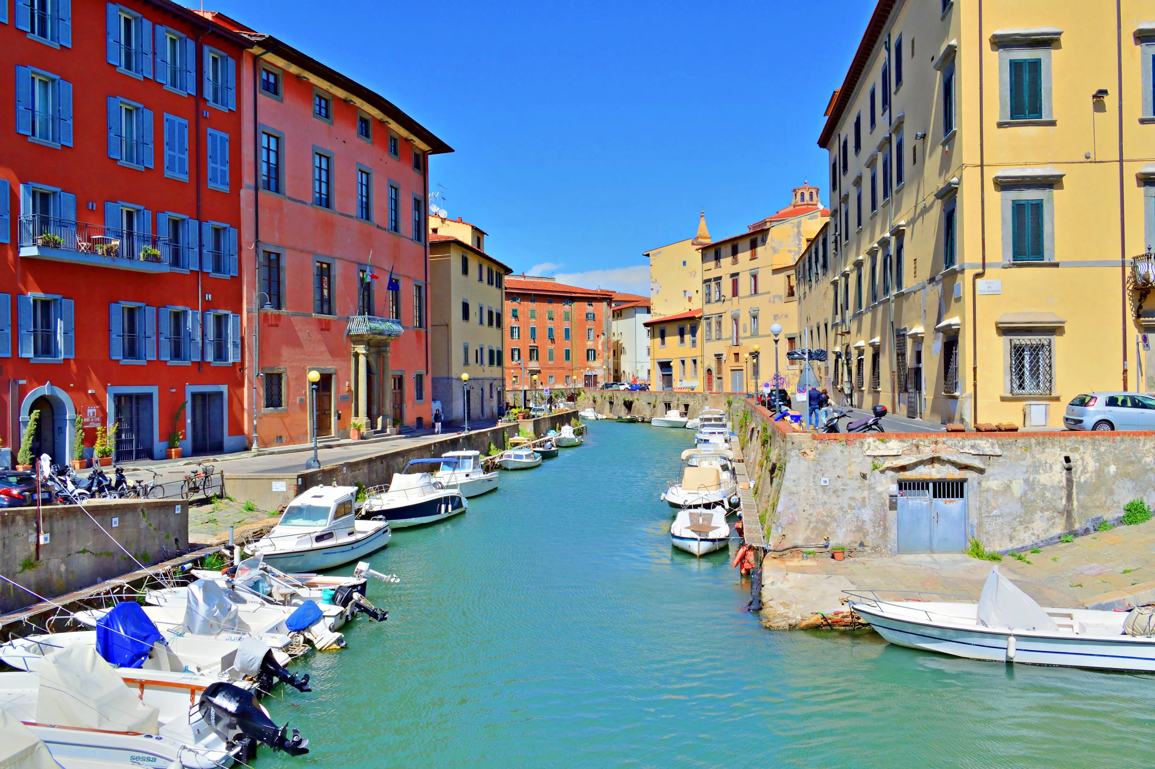 Italy, Livorno, 24 January 2024 landscape of the La Venezia Nuova neighborhood in the historic center of Livorno in Tuscany