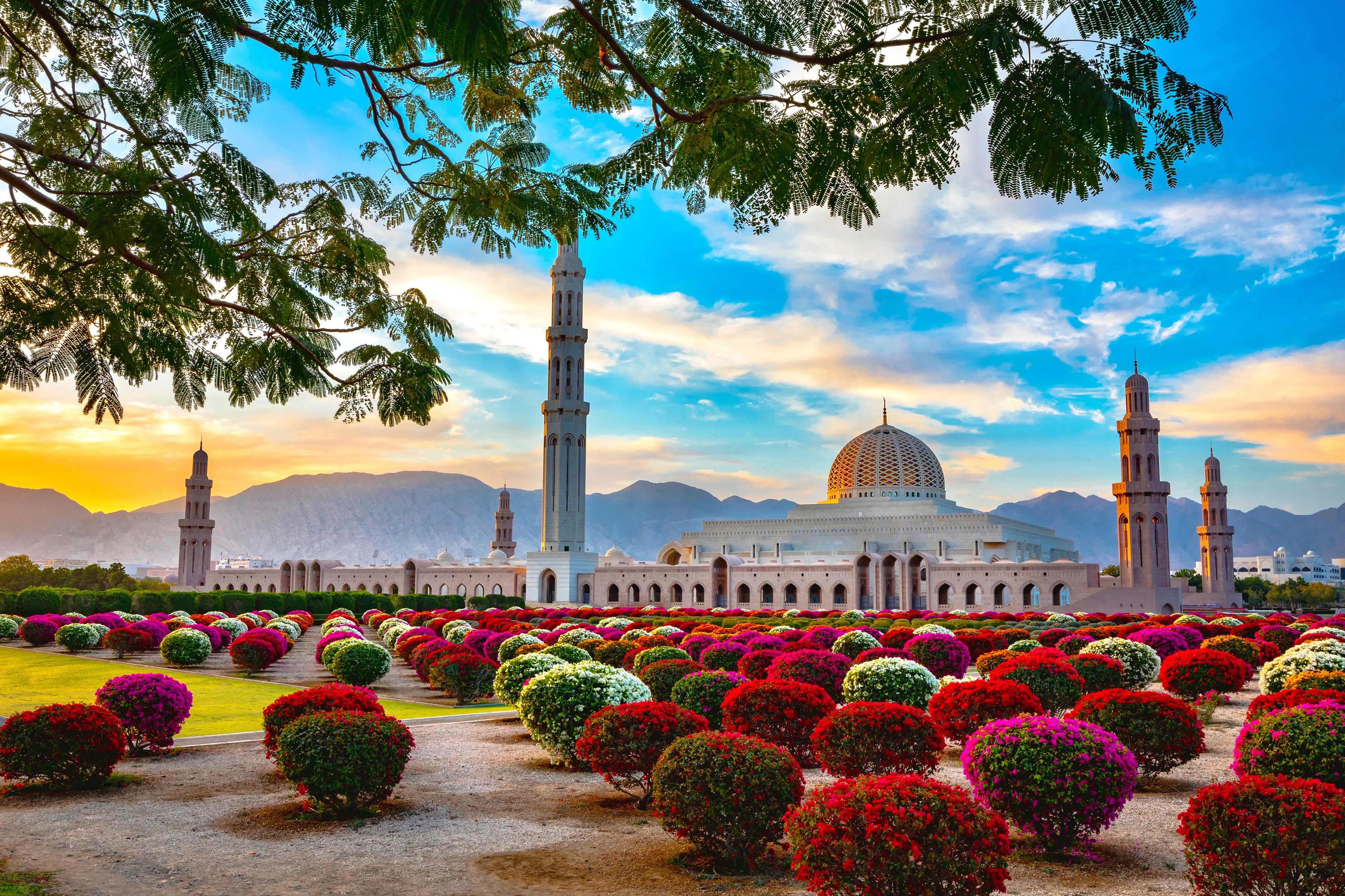 Beautiful morning view of Grand Mosque, Muscat, Oman.