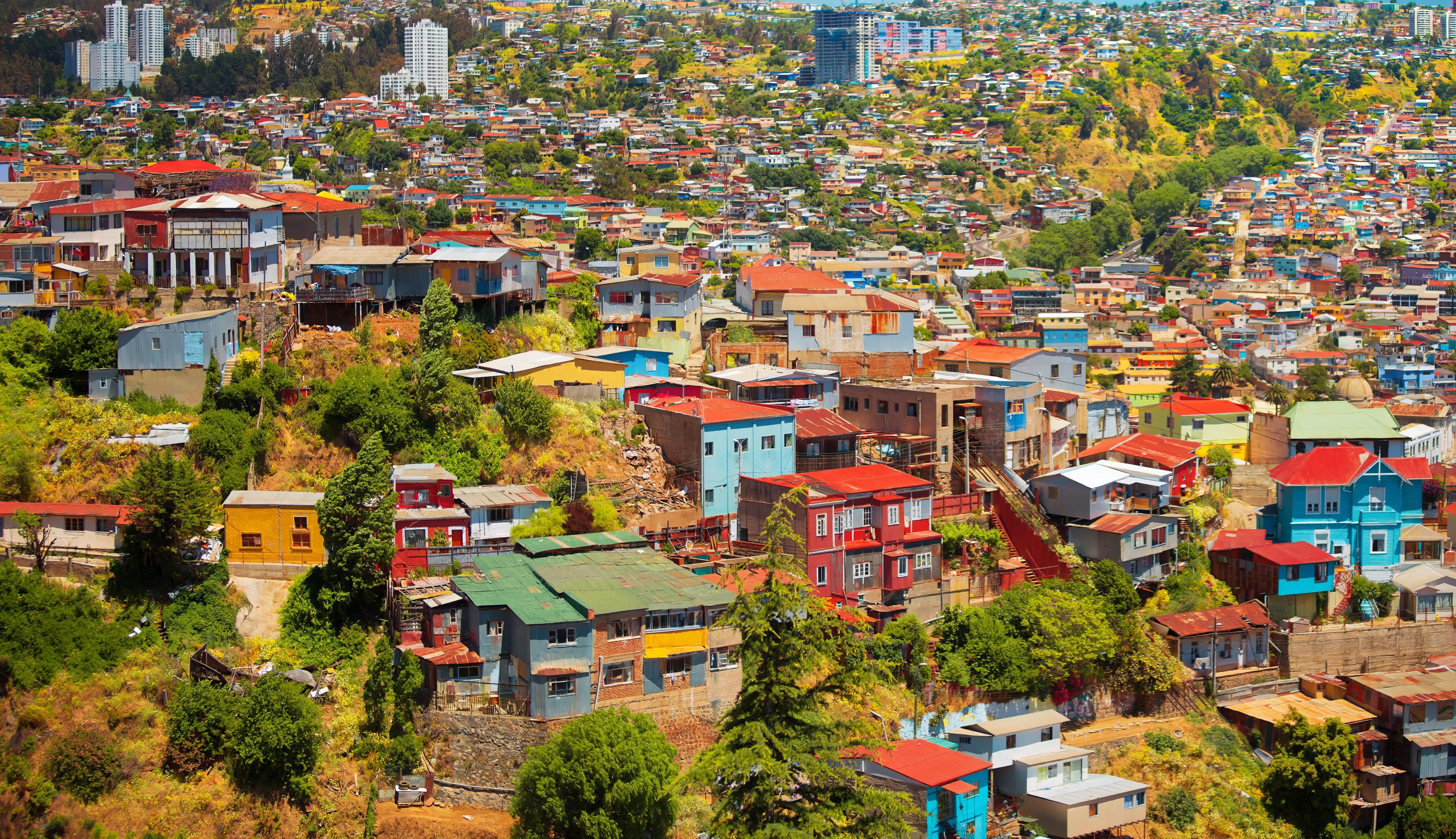 colorful houses in the city of Valparaiso. Chile