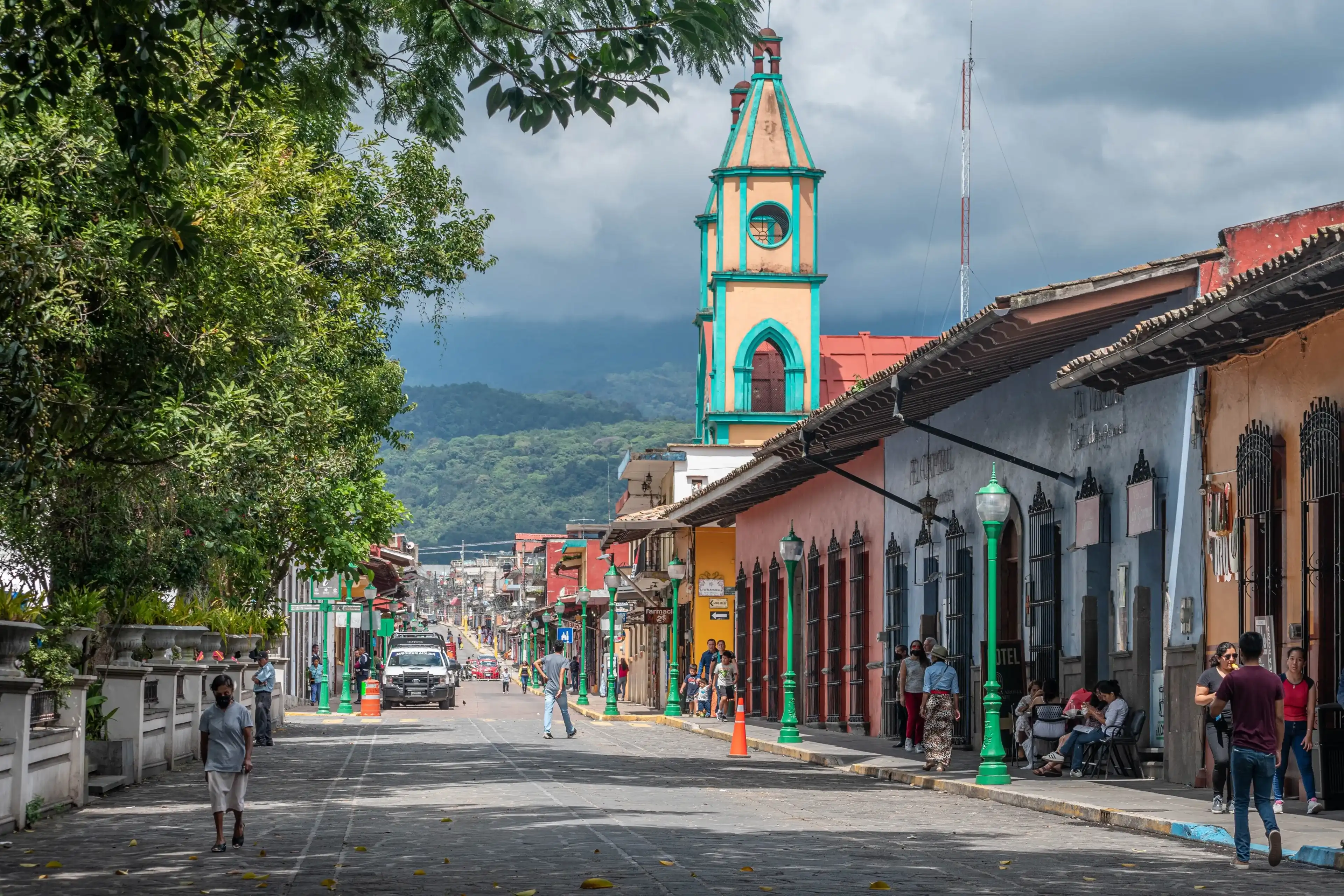 COATEPEC, VERACRUZ, MEXICO- SEPTEMBER 25, 2022: Street view of magical town of Coatepec, Veracruz, Mexico at a sunny day COATEPEC, VERACRUZ, MEXICO- SEPTEMBER 25, 2022: Street view of magical town of Coatepec, Veracruz, Mexico at a sunny day