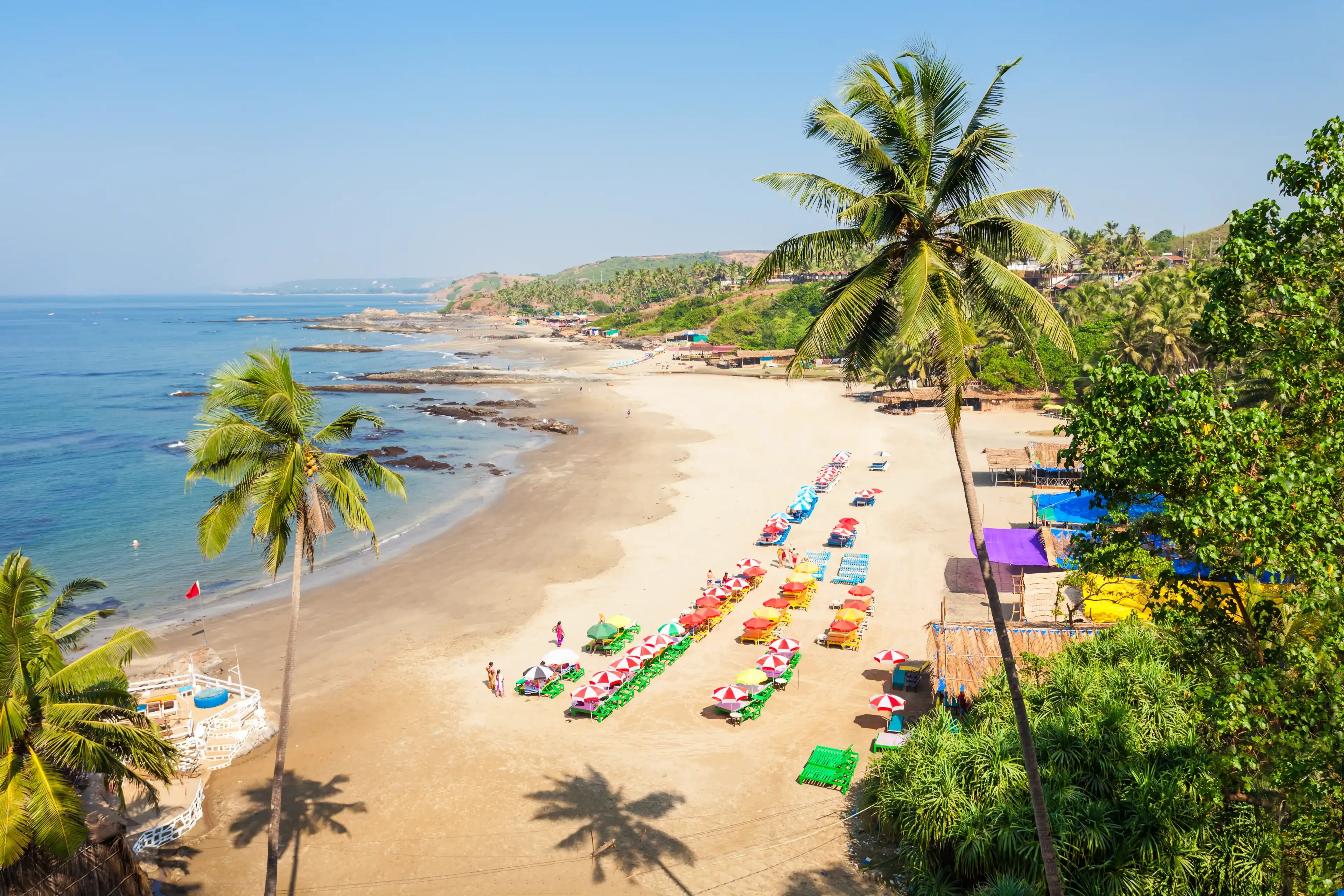 Vagator or Ozran beach aerial panoramic view in north Goa, India Vagator or Ozran beach aerial panoramic view in north Goa, India
