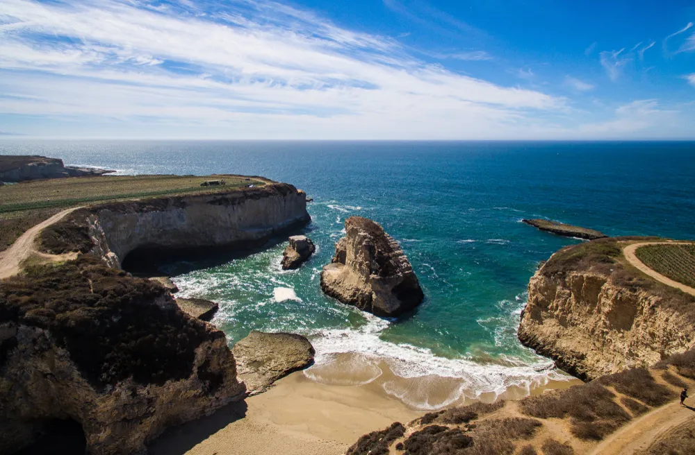 Aerial View of Shark Fin Cove in Davenport / Santa Cruz California 