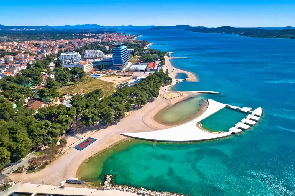 Adriatic town of Vodice waterfront aerial view, Dalmatia archipelago of Croatia Adriatic town of Vodice waterfront aerial view, Dalmatia archipelago of Croatia