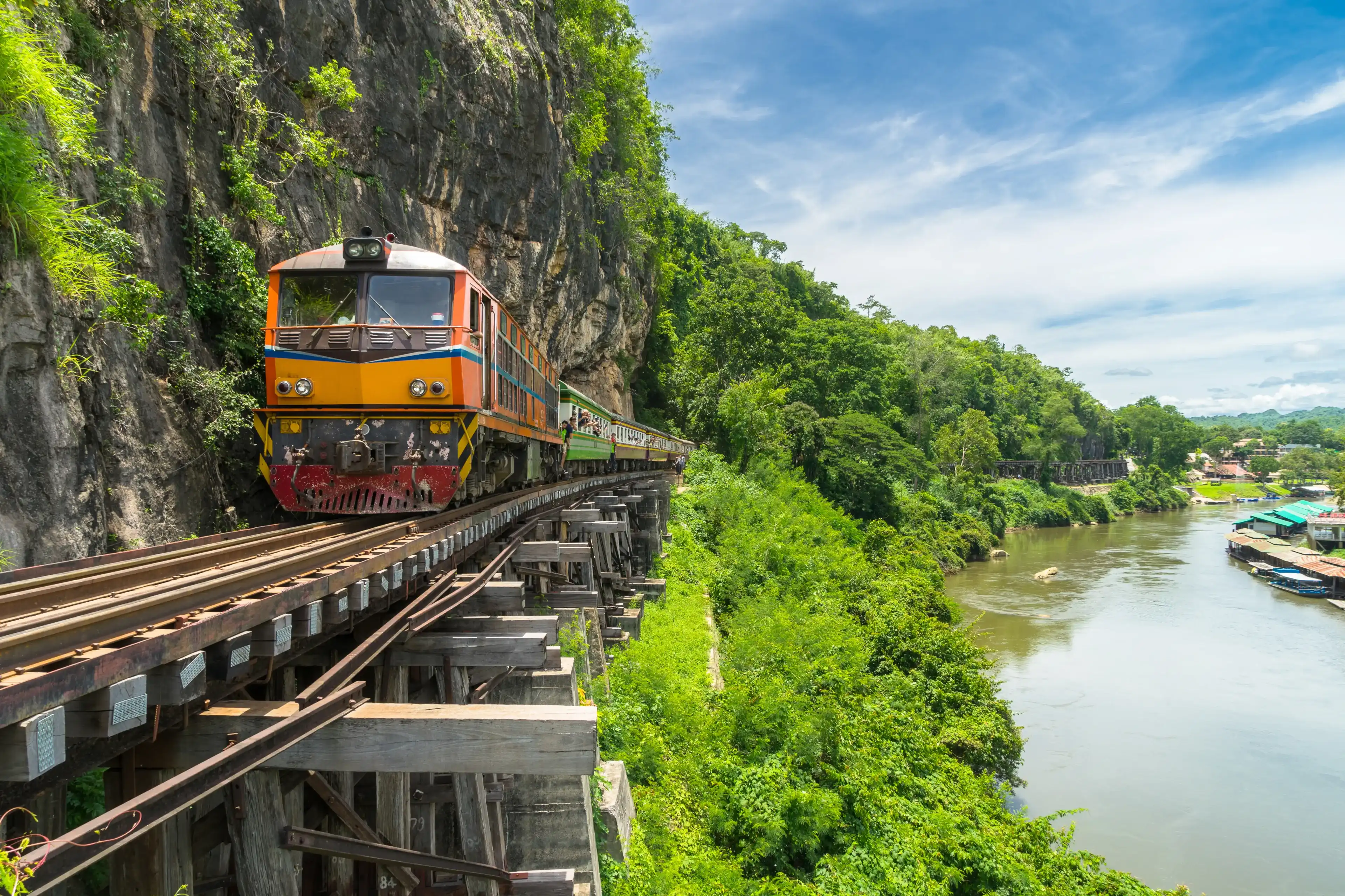 Thai Train on River Kwai Bridge of Kanchanaburi, Thailand. Thai Train on River Kwai Bridge of Kanchanaburi, Thailand.