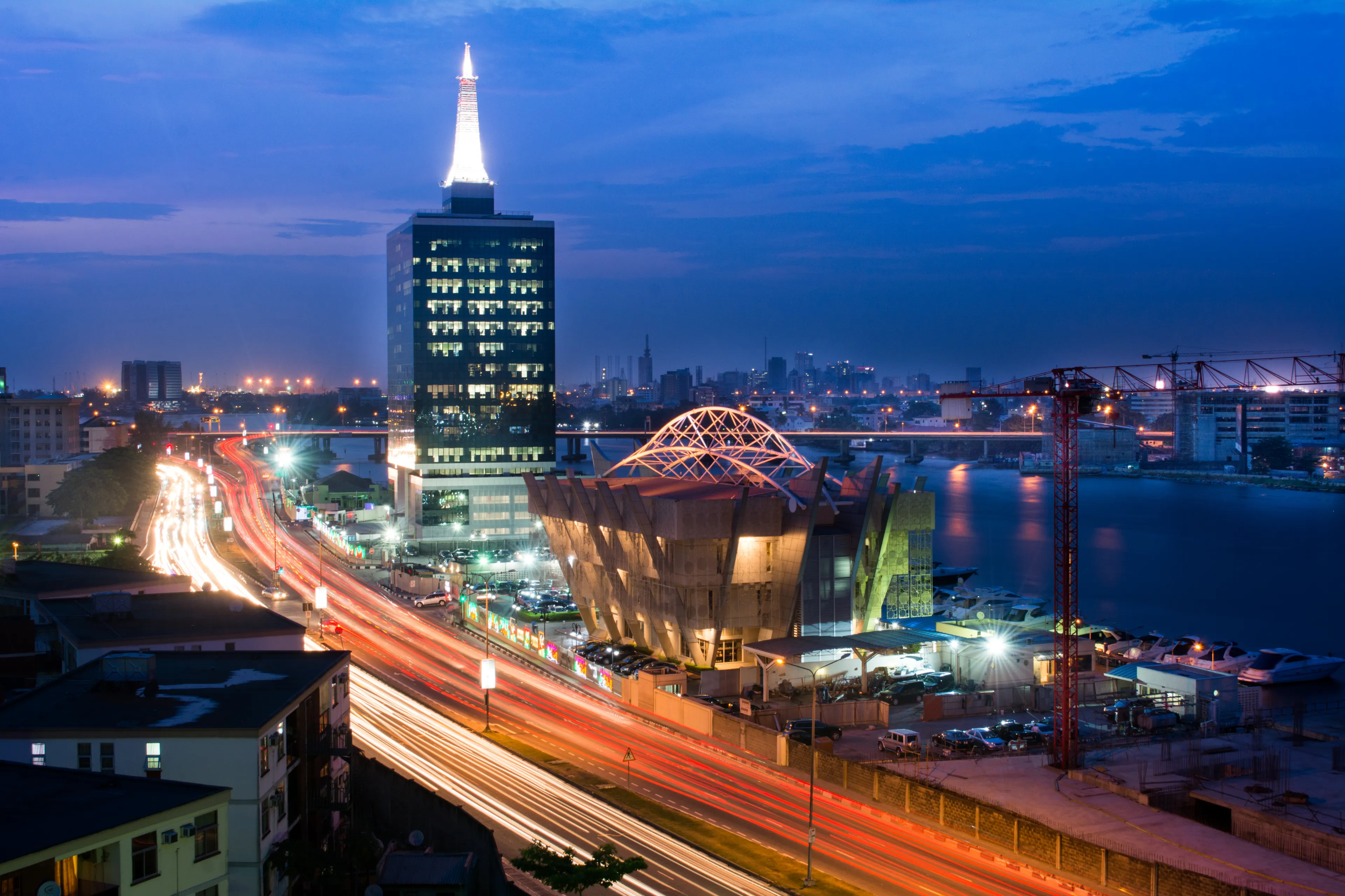 Victoria Island, Lagos / Lagos - June 23 2018: Landscape view of the street at dusk