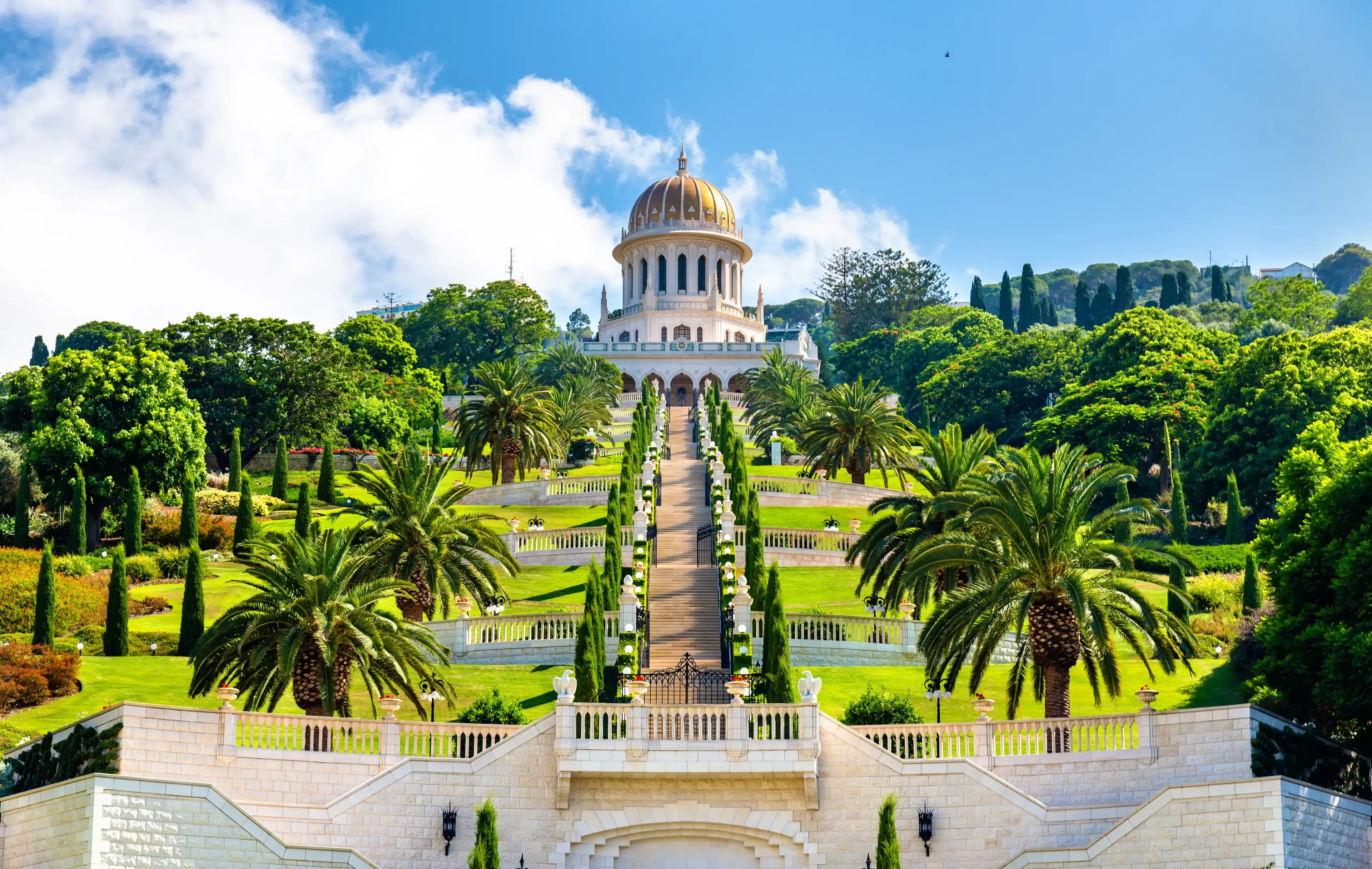 Shrine of the Bab and lower terraces at the Bahai World Center in Haifa, Israel Shrine of the Bab and lower terraces at the Bahai World Center in Haifa, Israel