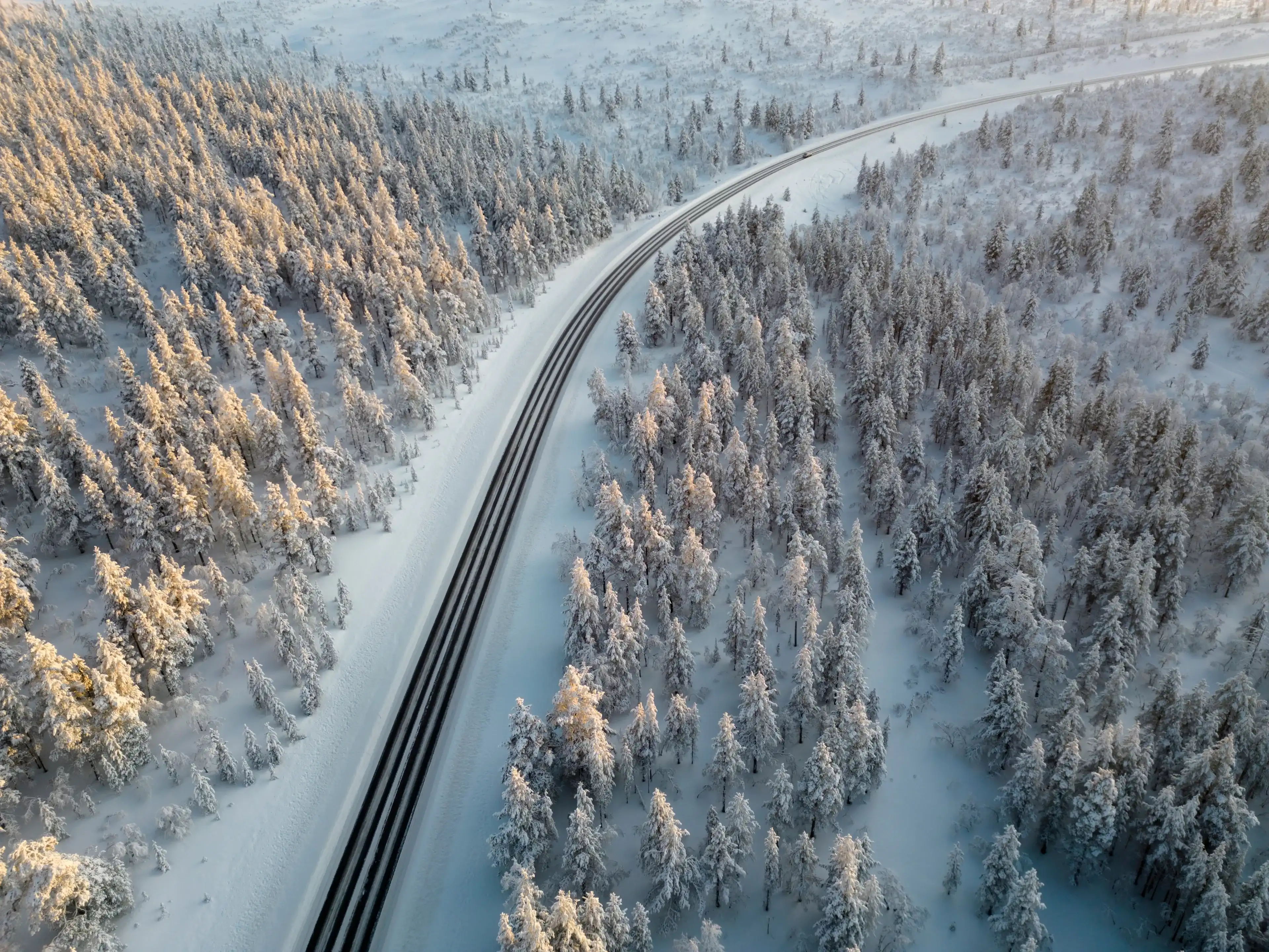 Aerial view of the road between Ivalo and Saariselka, Finland Aerial view of the road between Ivalo and Saariselka, Finland