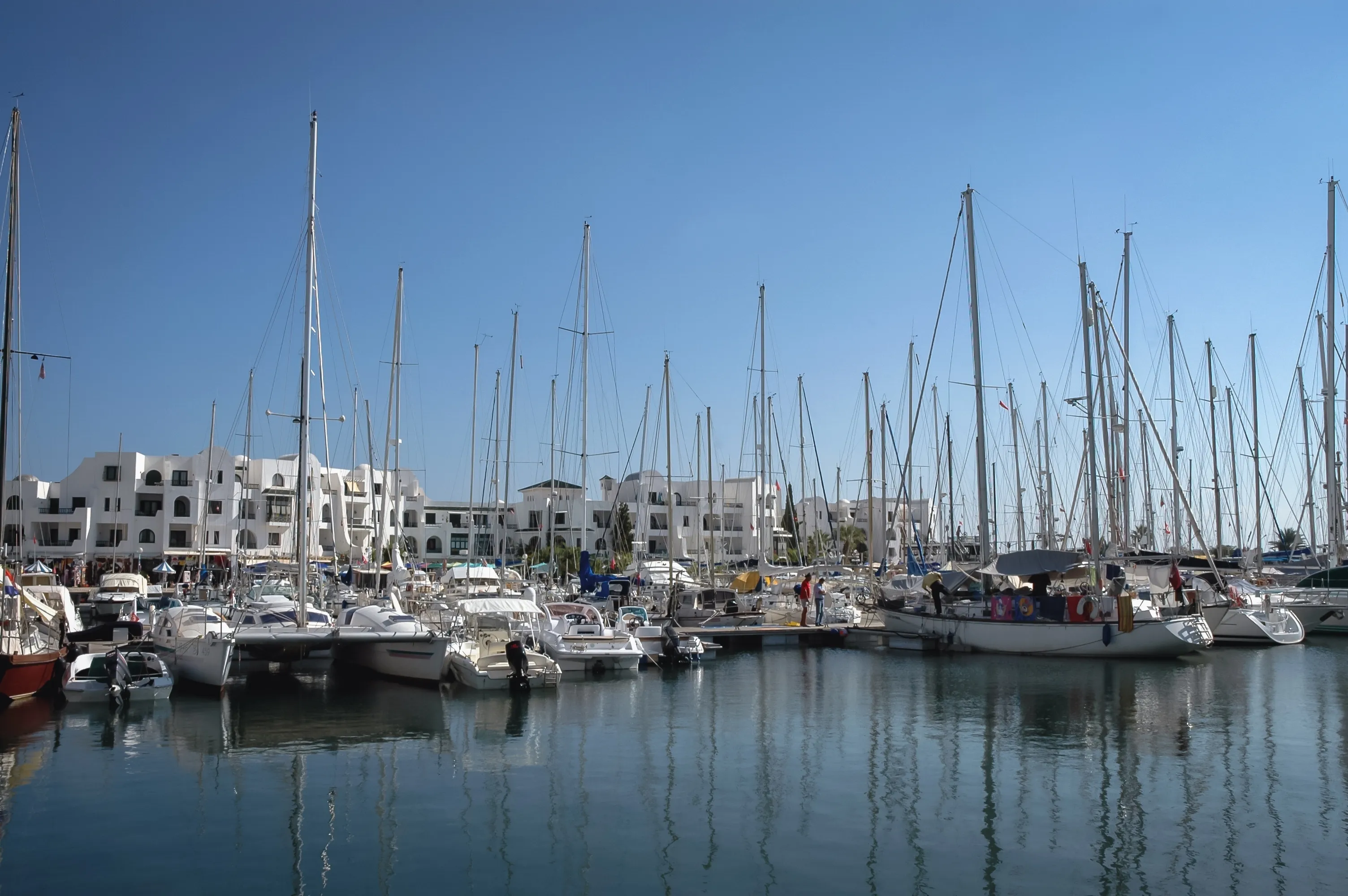 Port El Kantaoui, Tunisia - October 17, 2006: Boats in marina of Port El Kantaoui tourist complex near Sousse city