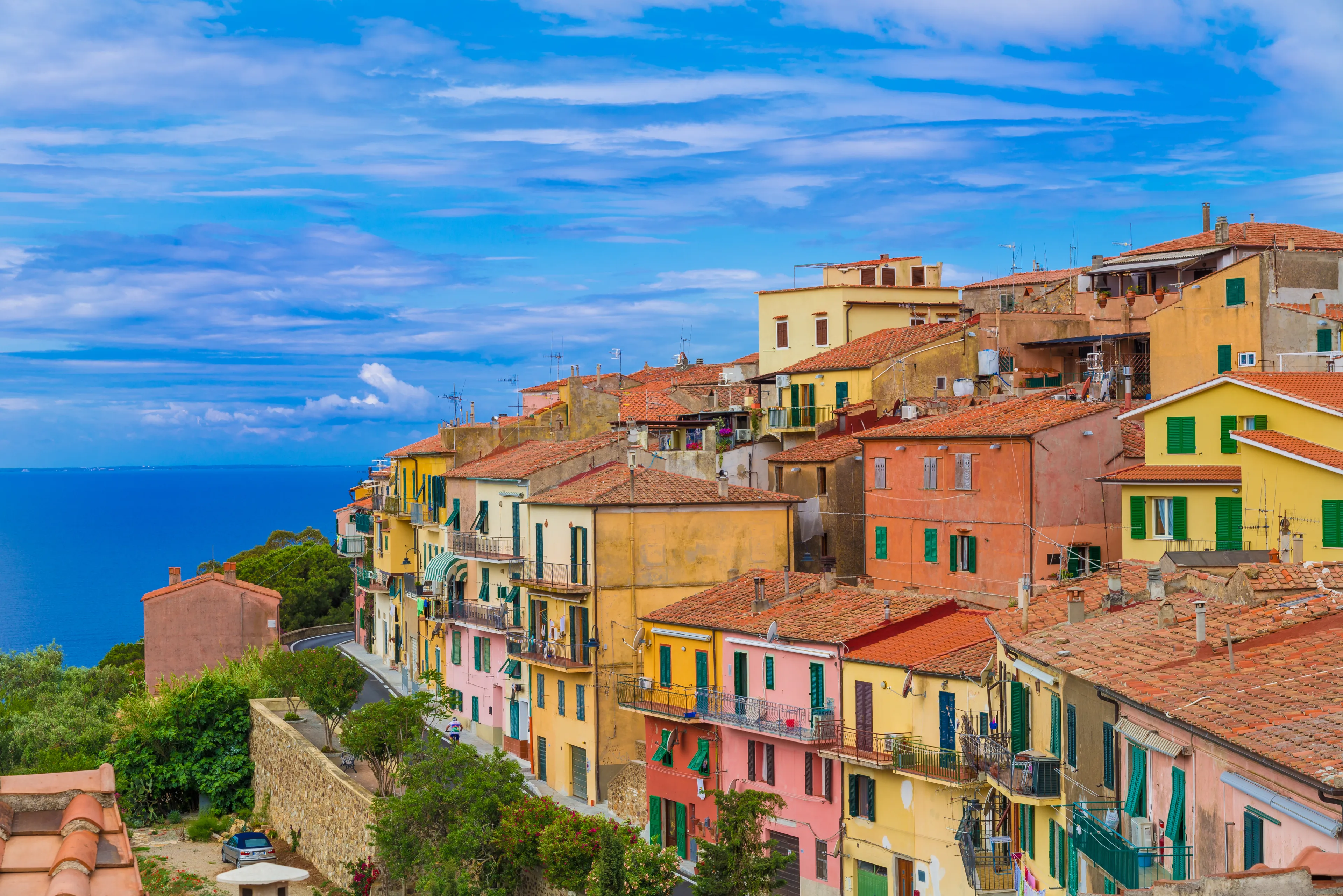 Capoliveri village panorama of Elba island, Tuscany, Italy, Europe.