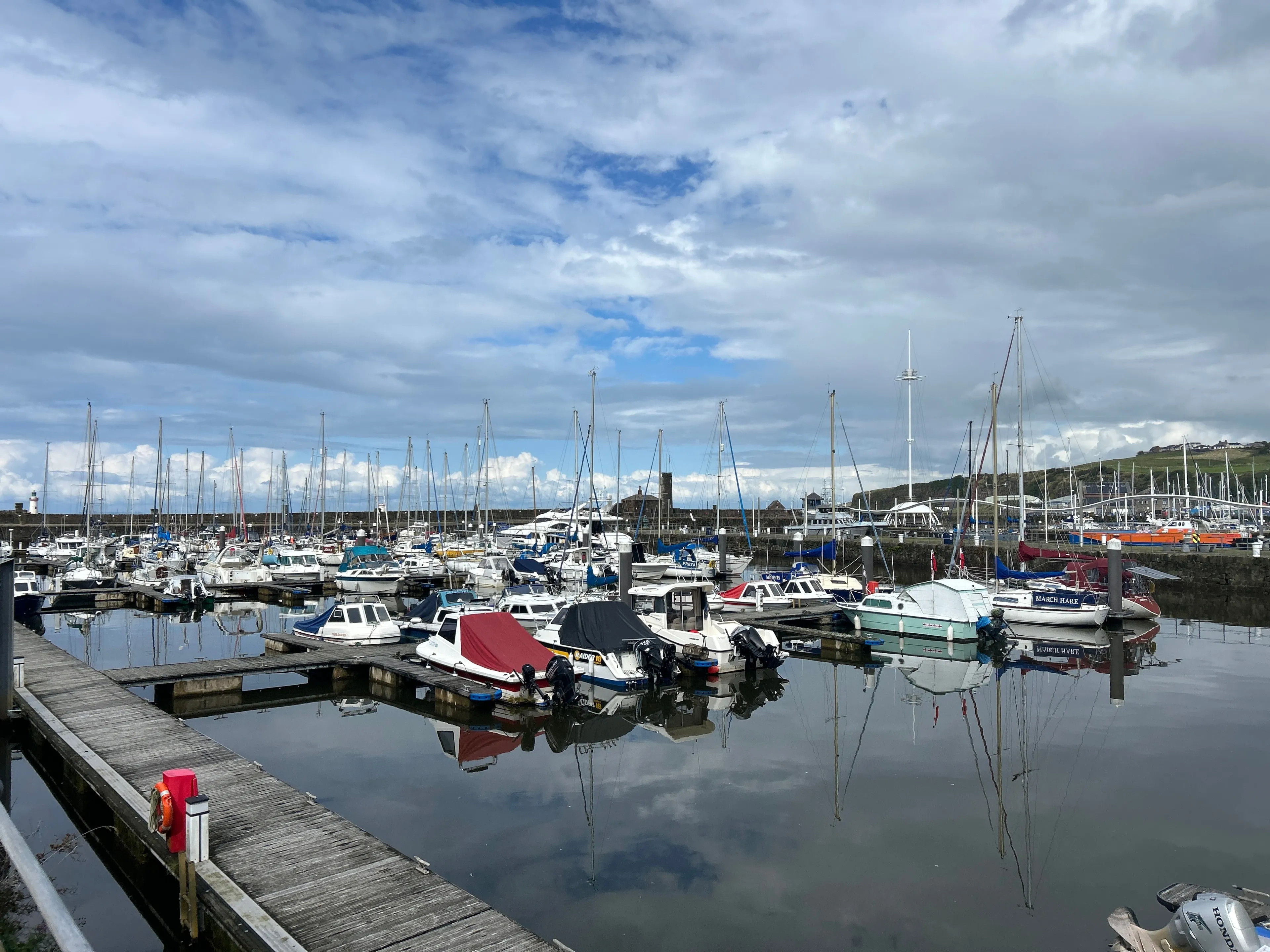 Harbour full of small boats in Whitehaven, Cumbria, UK. September 4th 2024