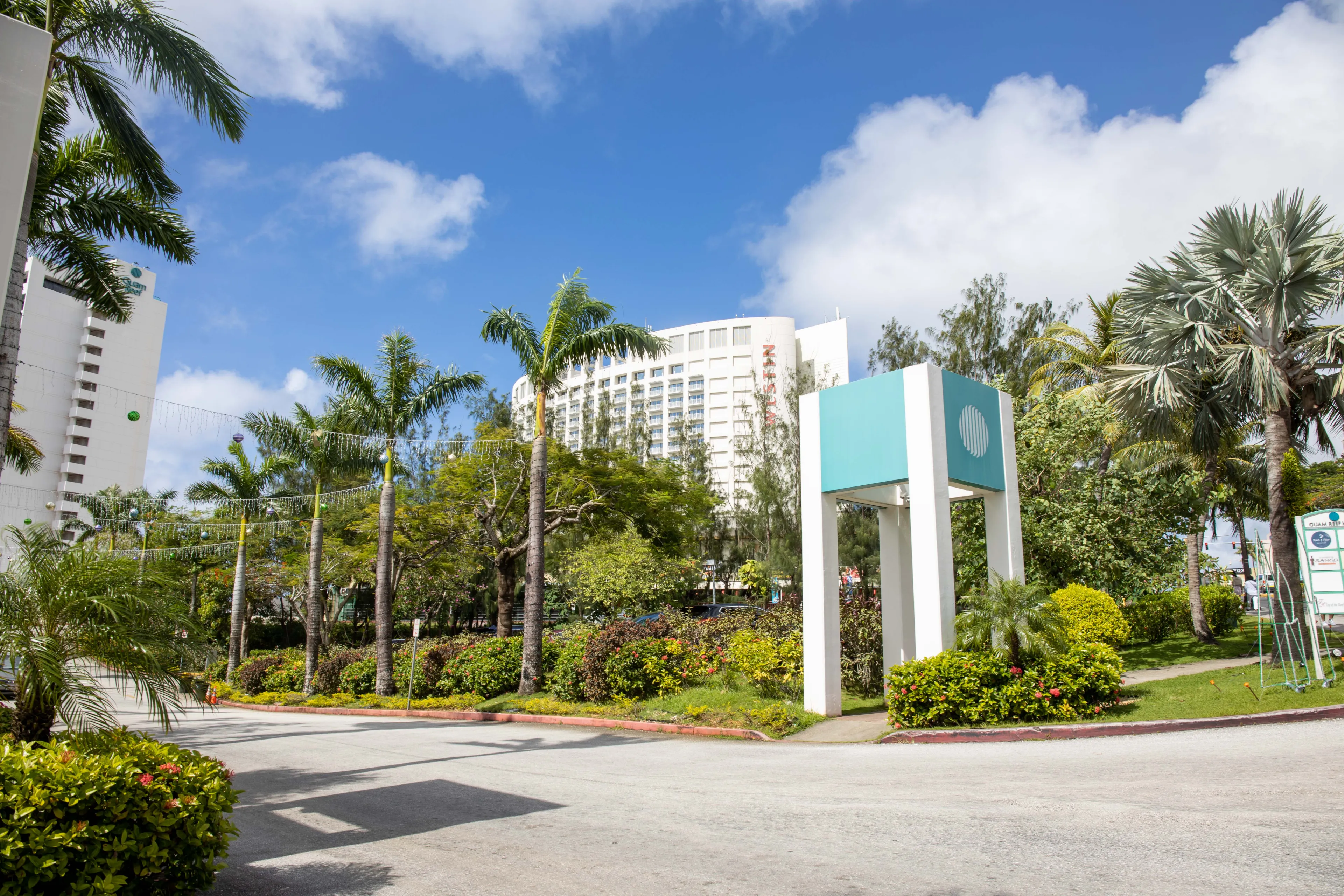 Tumon, GUAM, USA - November 29, 2019: Tumon is the center of Guam tourism industry. Hotels, shopping centers and restaurants are concentrated around Tumon Bay. 