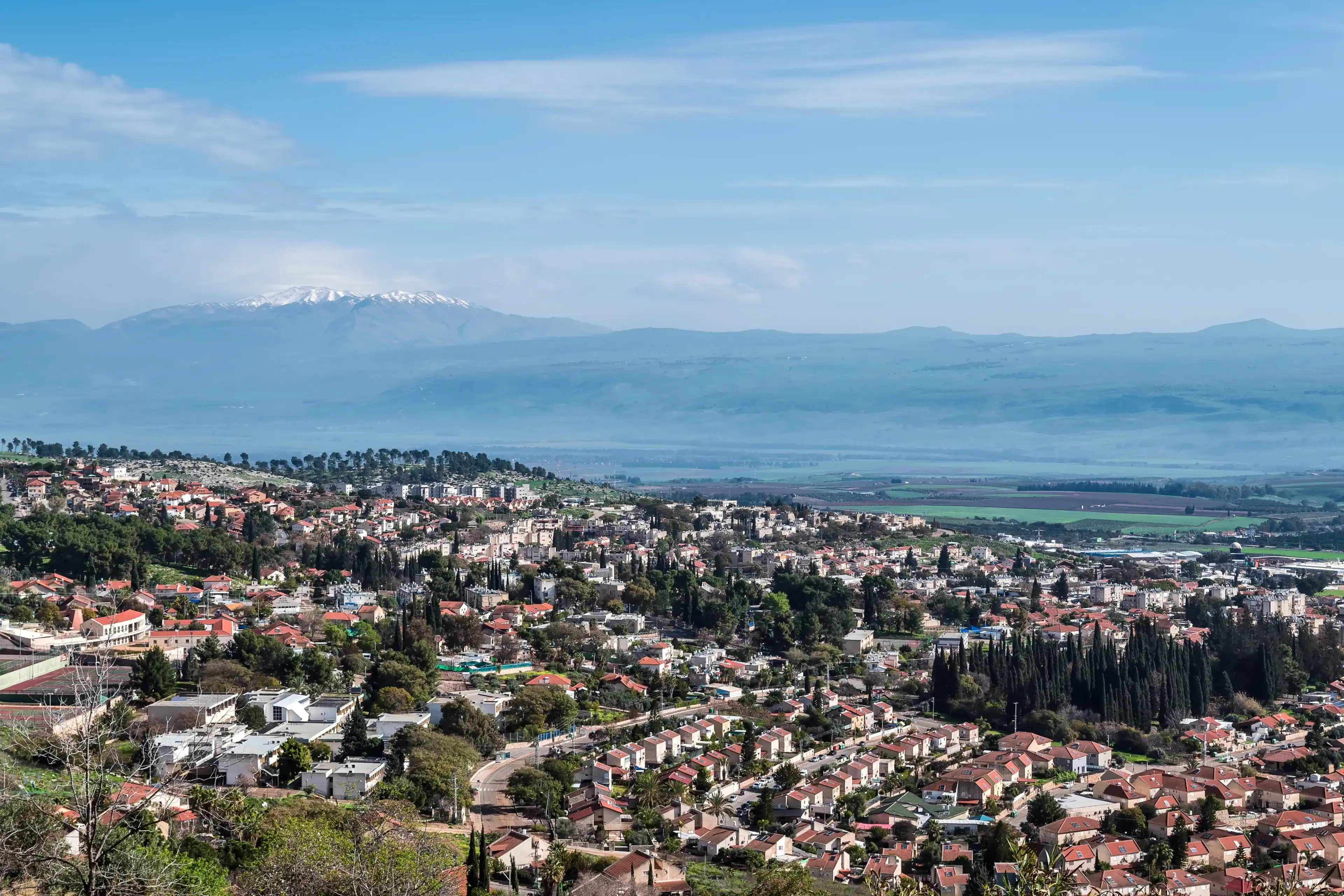Israel, Rosh Pinna, view of the Hula Valley, Golan Heights and Mount Hermon. Israel, Rosh Pinna, view of the Hula Valley, Golan Heights and Mount Hermon.