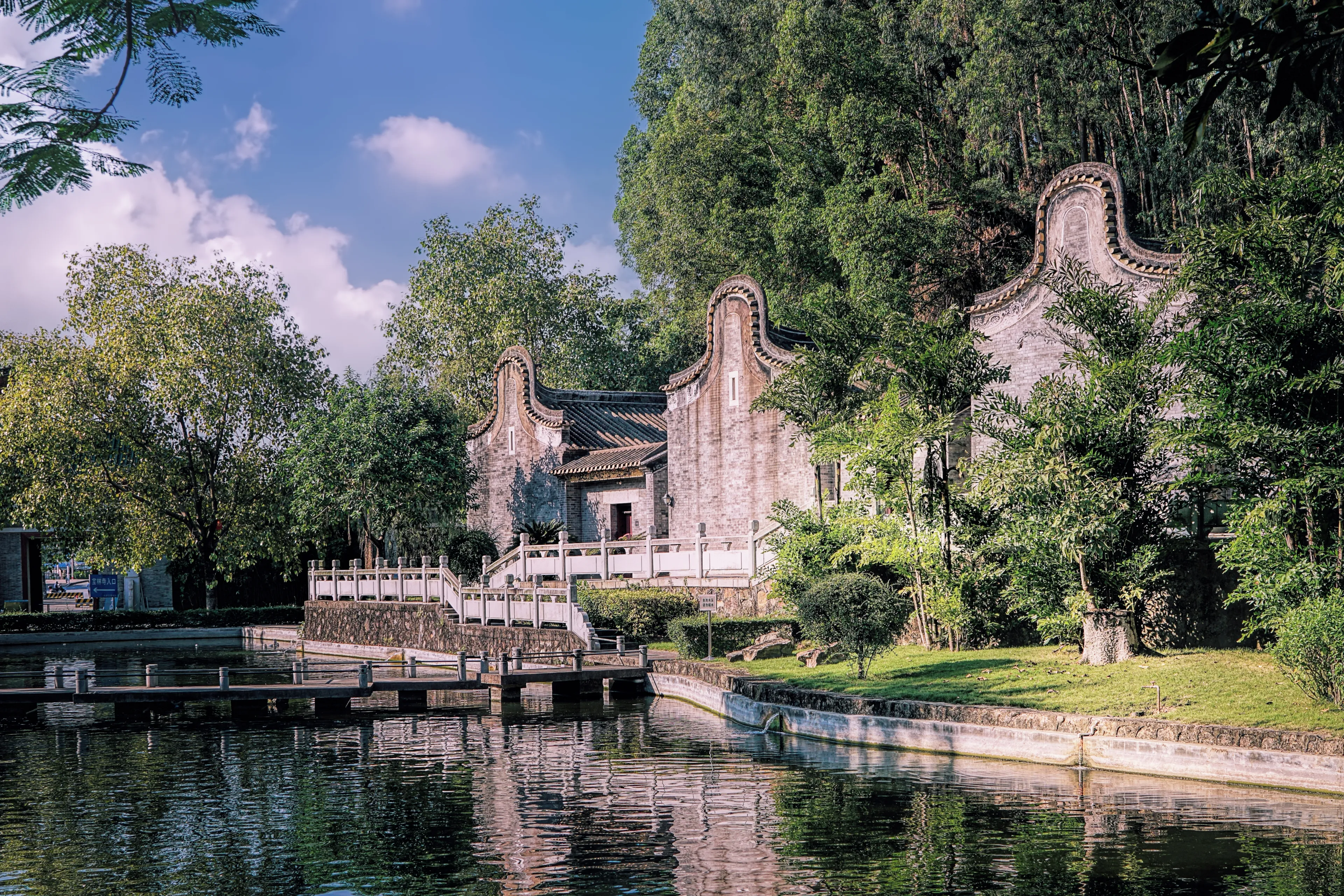 Old outbuildings at the entrance to Baolin Monastery in Dalian, Foshan city, Guangdong province, China. 