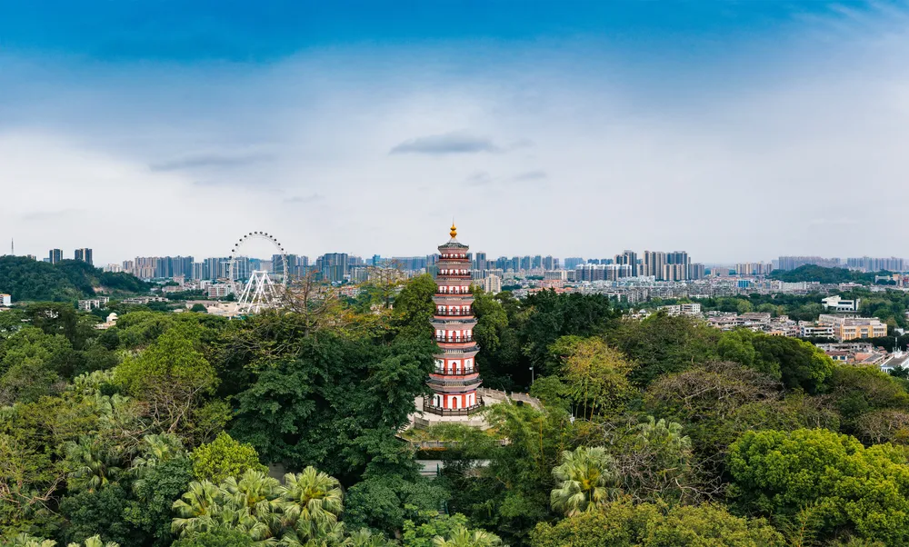 Aerial view of Zhongshan Park, Zhongshan City, Guangdong Province, China