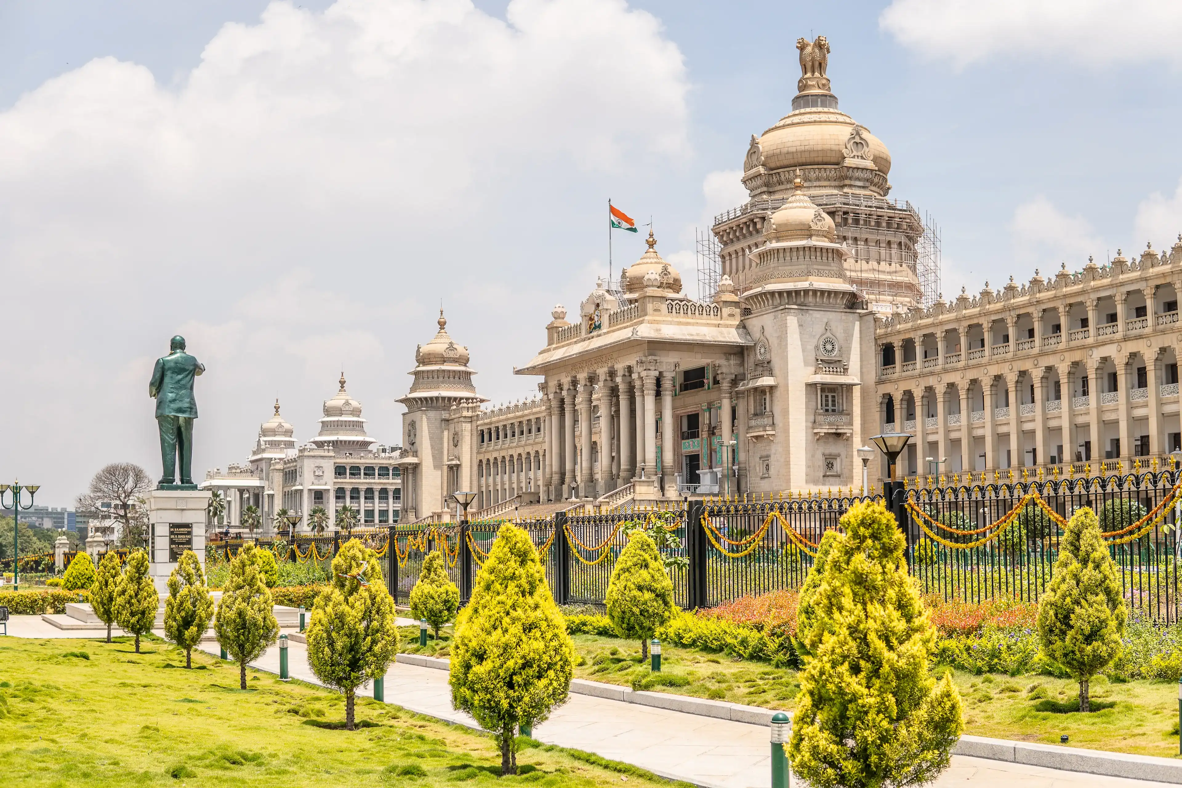 Bangalore, India, June 03, 2018, Bengaluru city, Vidhana Soudha - Government of Karnataka, in style described as Mysore Neo-Dravidian, and incorporates elements of Indo-Saracenic and Dravidian styles Bangalore, India, June 03, 2018, Bengaluru city, Vidhana Soudha - Government of Karnataka, in style described as Mysore Neo-Dravidian, and incorporates elements of Indo-Saracenic and Dravidian styles