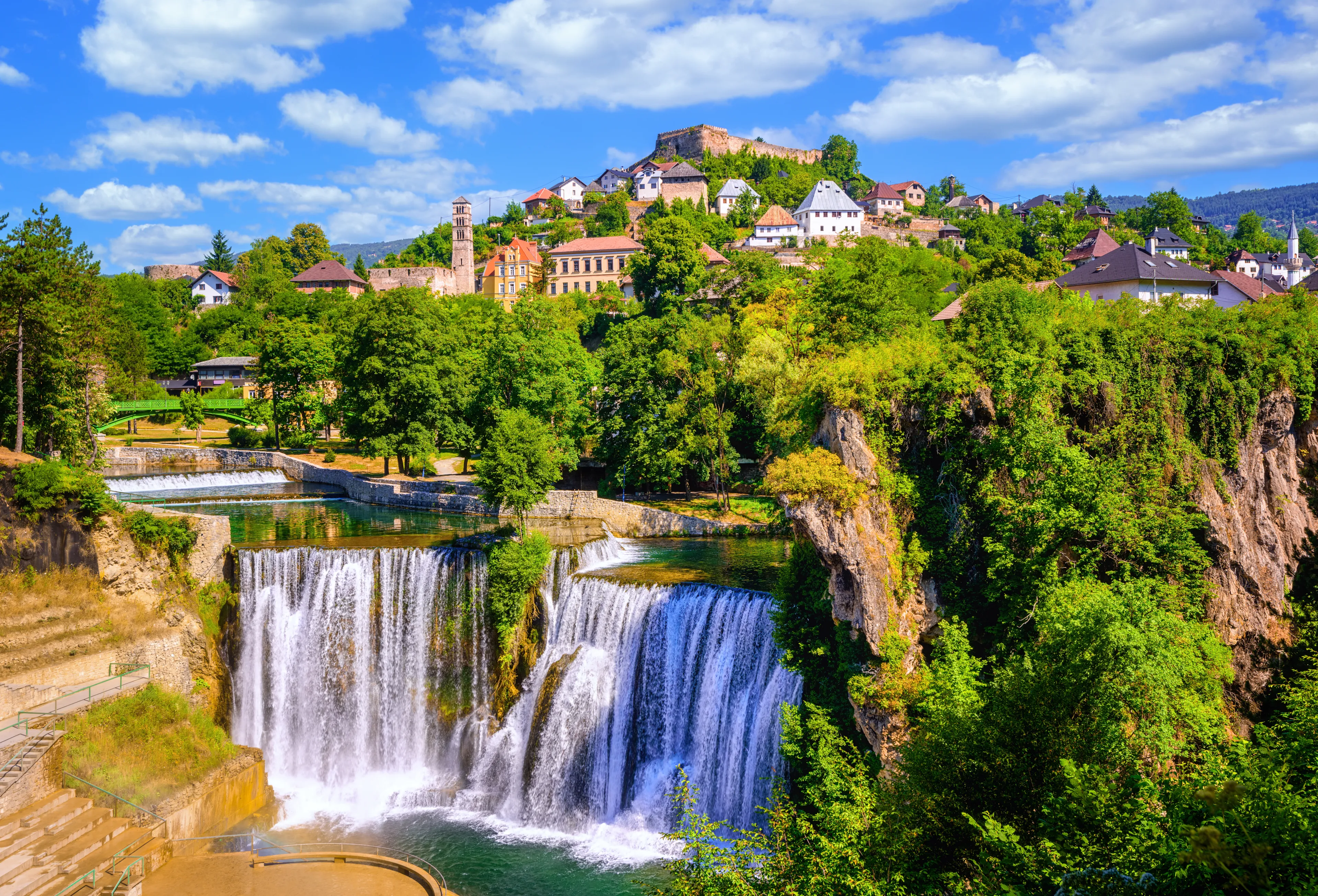 Historical Jajce town in Bosnia and Herzegovina, famous for the spectacular Pliva waterfall