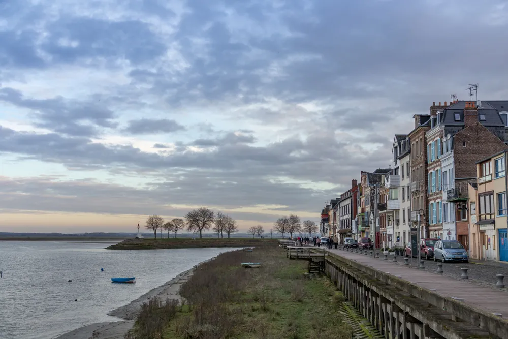 Saint-Valery-sur-Somme, France - January 17, 2016: Buildings and streets of Saint-Valery-sur-Somme on a winter week-end day
