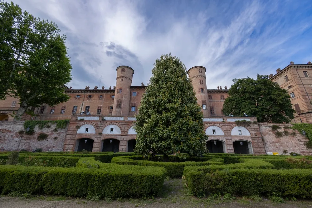 View of the royal castle of Moncalieri, province of Turin, Italy