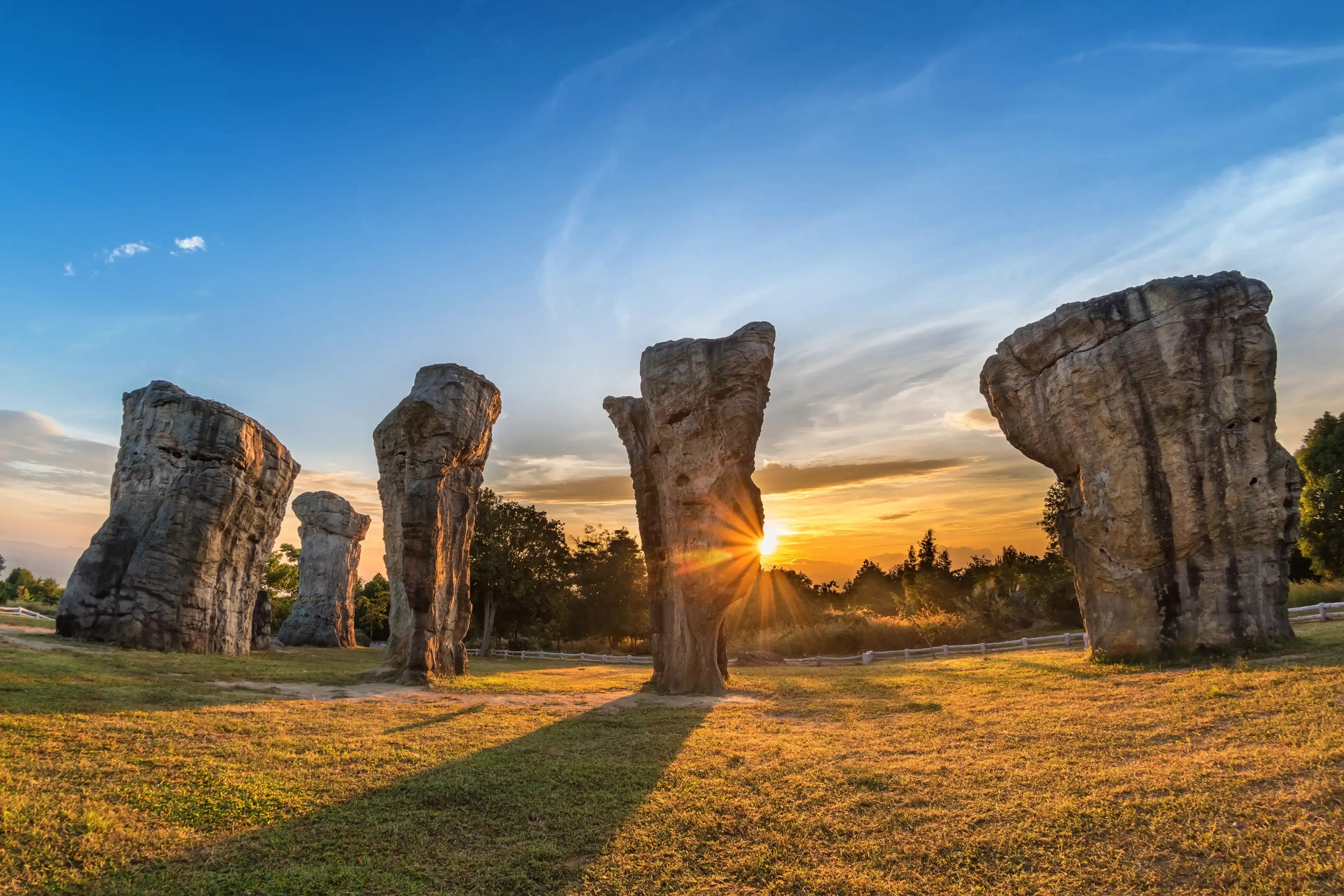 Mor Hin Khao (Thailand Stonehenge) sunrise landscape, Chaiyaphum, Thailand Mor Hin Khao (Thailand Stonehenge) sunrise landscape, Chaiyaphum, Thailand