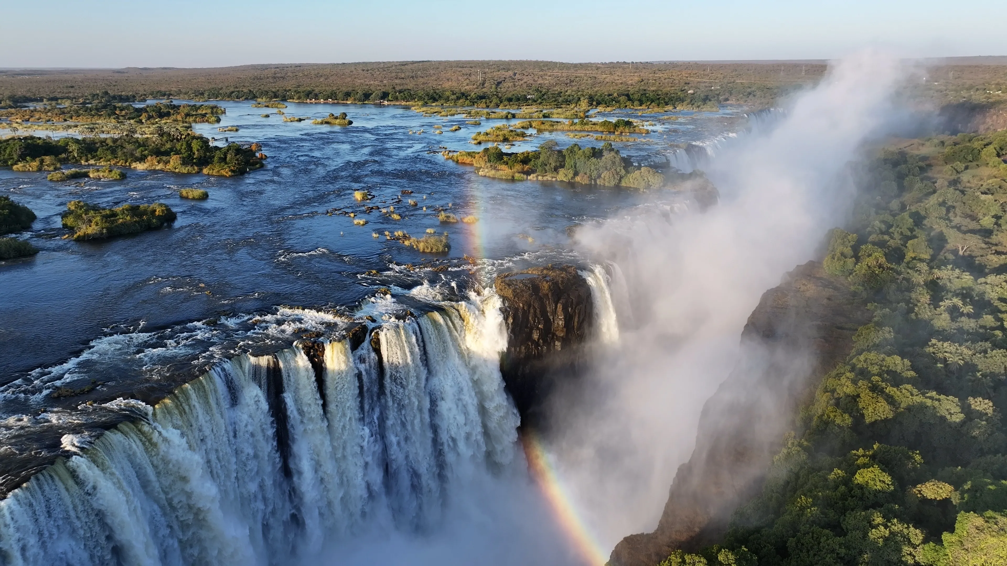 Victoria Falls, Matabeleland North, Zimbabwe - 7.6.2024 - Famous Falls At Victoria Falls In Matabeleland North Zimbabwe. Day Giant Landscape. Stunning Landscape. Victoria Falls Zimbabwe