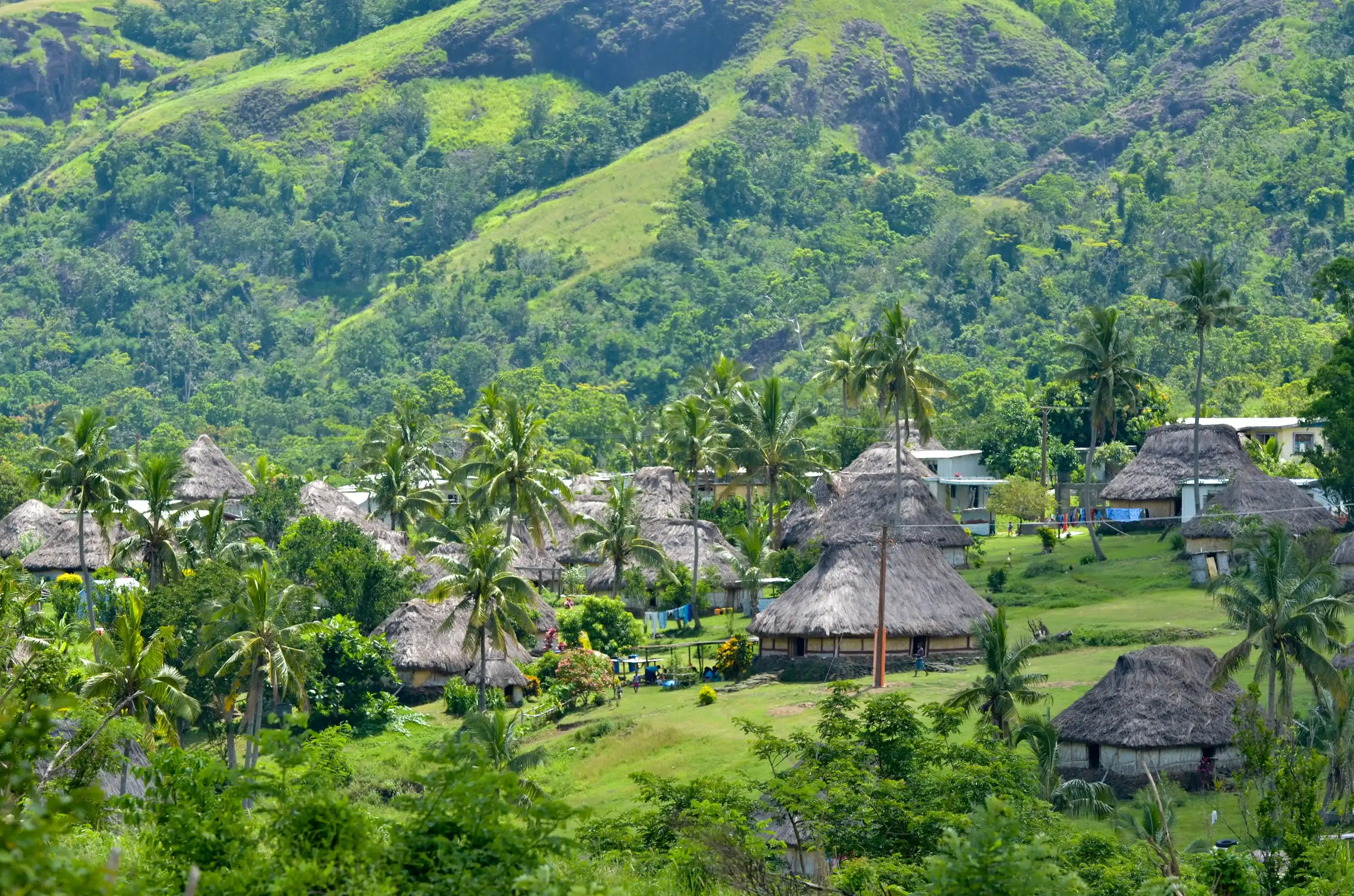 Aerial view of Navala village in the Ba Highlands of northern-central Viti Levu, Fiji. It is one of the few settlements in Fiji which remains fully traditional architecturally. Aerial view of Navala village in the Ba Highlands of northern-central Viti Levu, Fiji. It is one of the few settlements in Fiji which remains fully traditional architecturally.