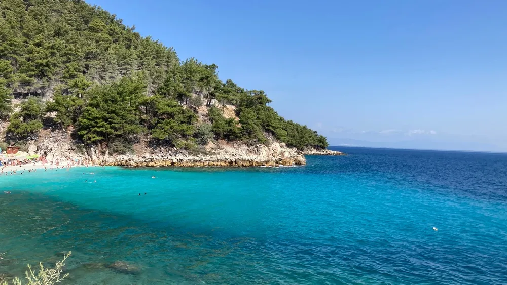 Beach, kavala, Greece, sunset, water, blue orange sky
