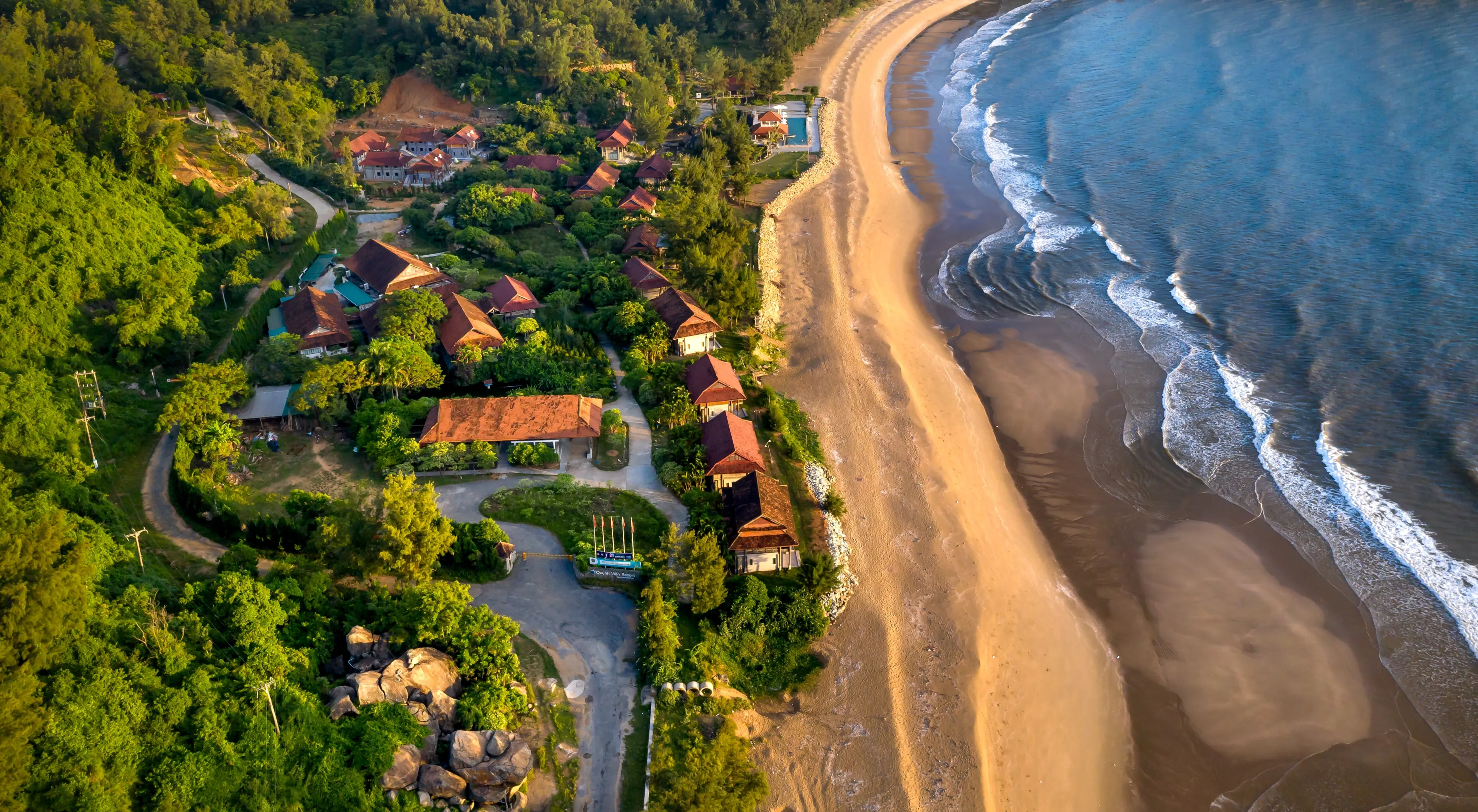 Quynh Vien 4-star resort in Thach Hai commune, Thach Ha district, Ha Tinh province, Vietnam-August 27, 2022: View from above 4-star Quynh Vien resort in Thach Hai commune, Thach Ha, Ha Tinh, VN