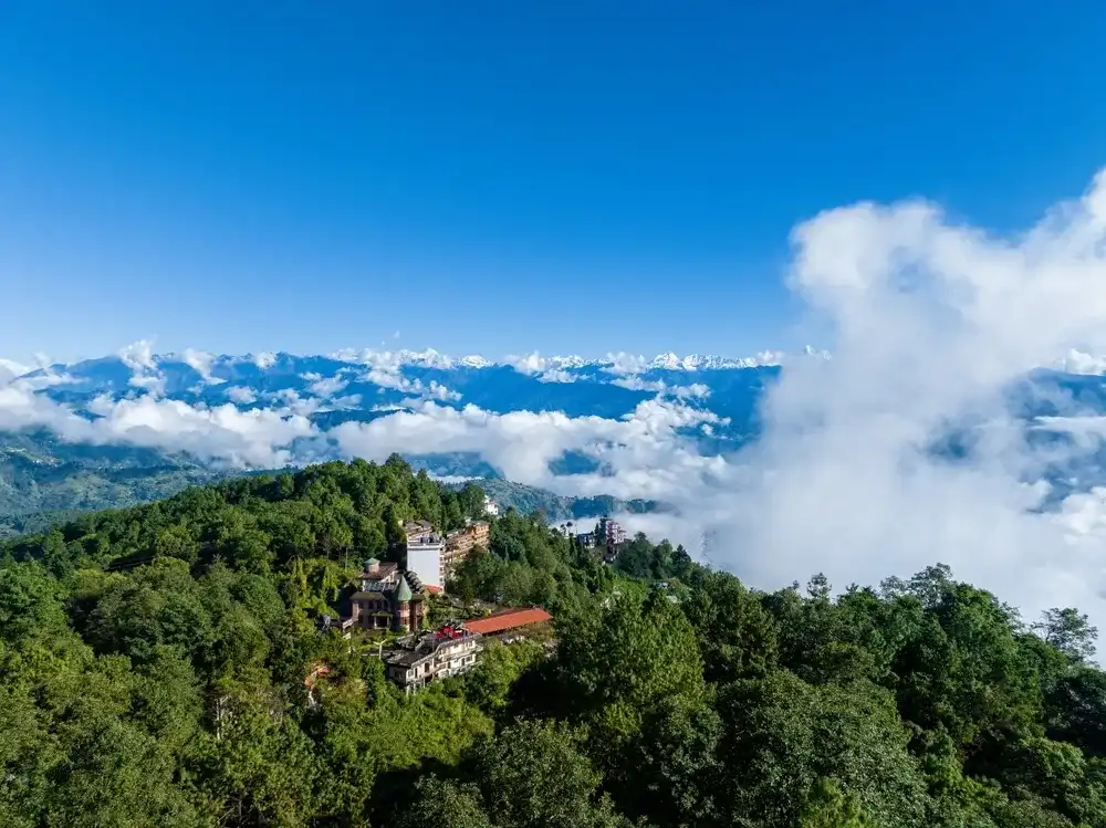 Aerial view of the peaks of Himalaya from Nagarkot, Nepal. A sea of clouds and Himalayan peaks towering out Aerial view of the peaks of Himalaya from Nagarkot, Nepal. A sea of clouds and Himalayan peaks towering out