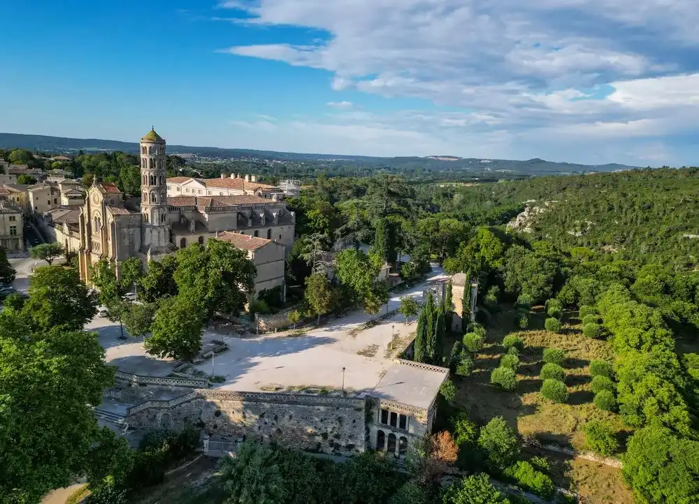 Aerial view of Saint-Théodorit d'Uzès cathedral, Southern France Aerial view of Saint-Théodorit d'Uzès cathedral, Southern France