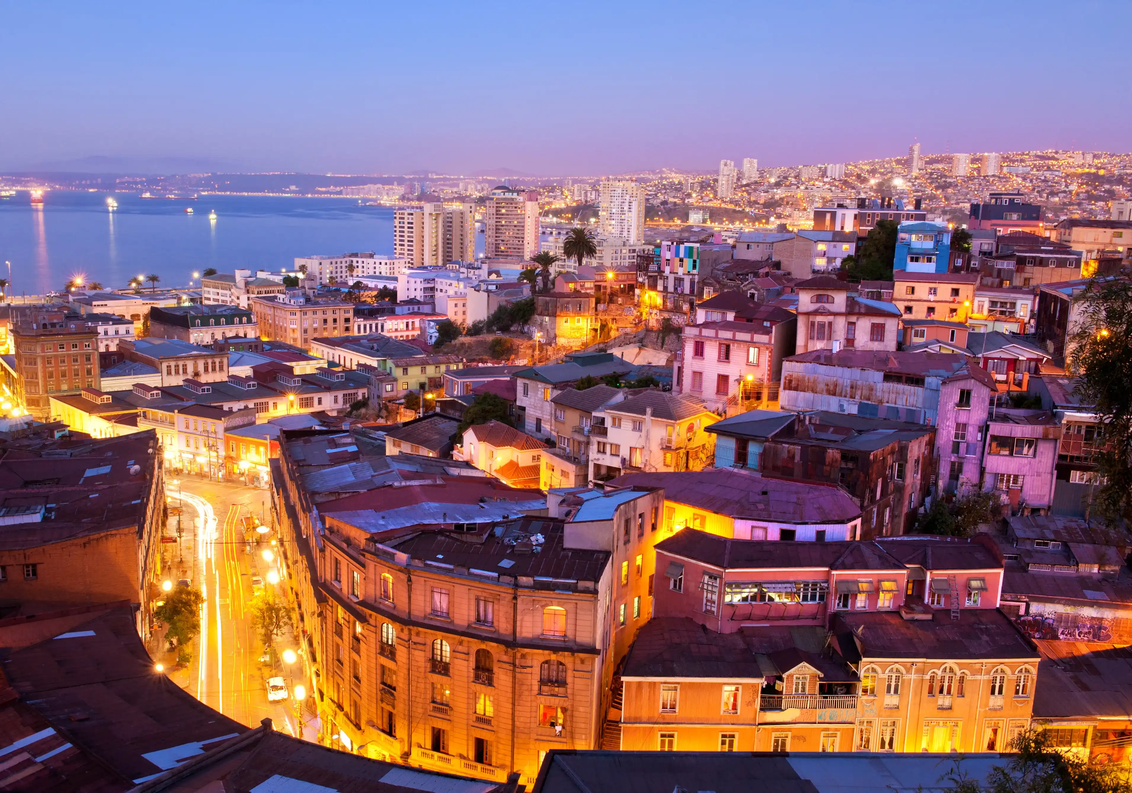 the historic quarter of Valparaiso, declared a UNESCO World Heritage Site in 2003, by night. the historic quarter of Valparaiso, declared a UNESCO World Heritage Site in 2003, by night.