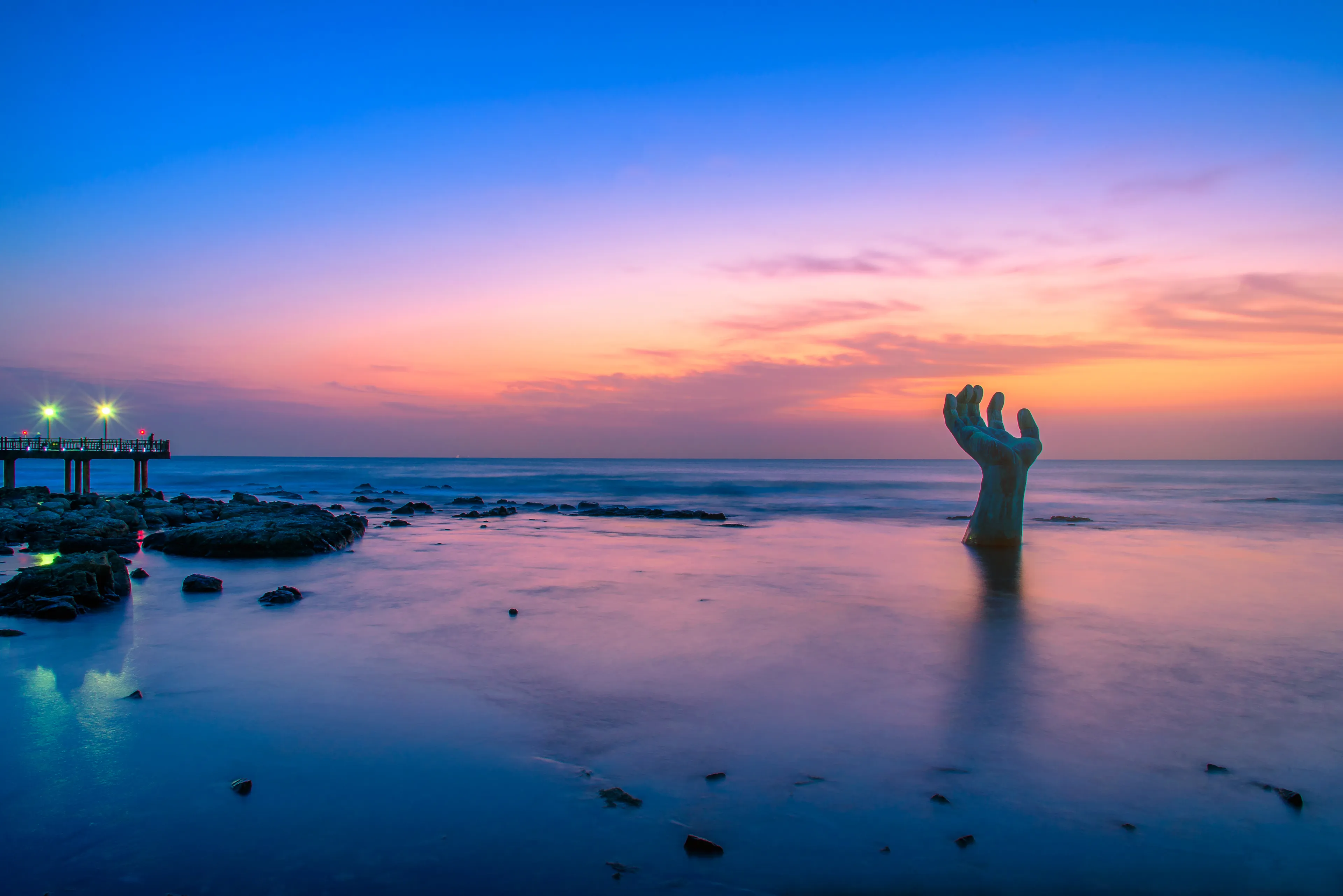 Giant hand at Homigot beach, Pohang, South Korea.