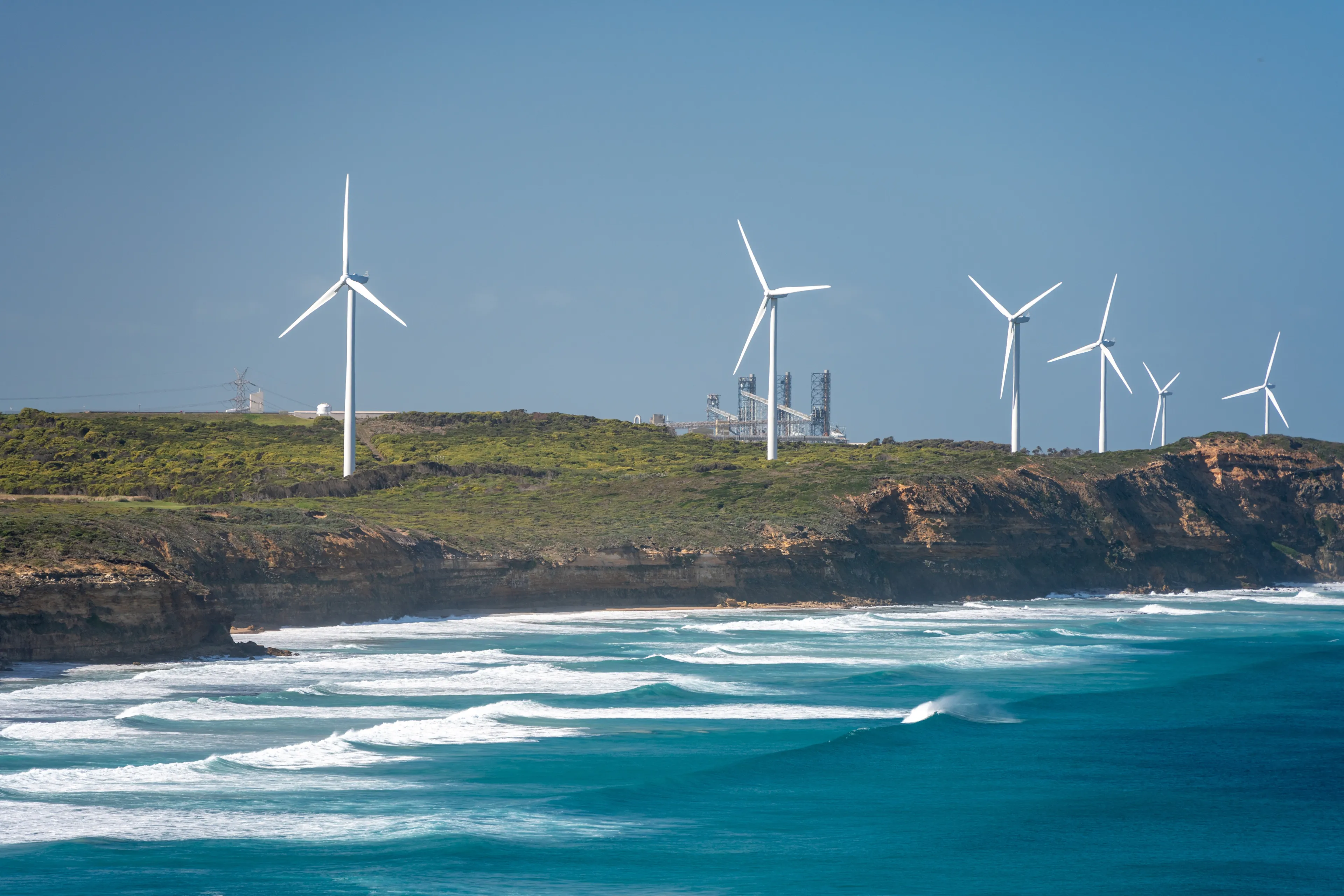 Wind farm near the seashore at Portland, Victoria, Australia