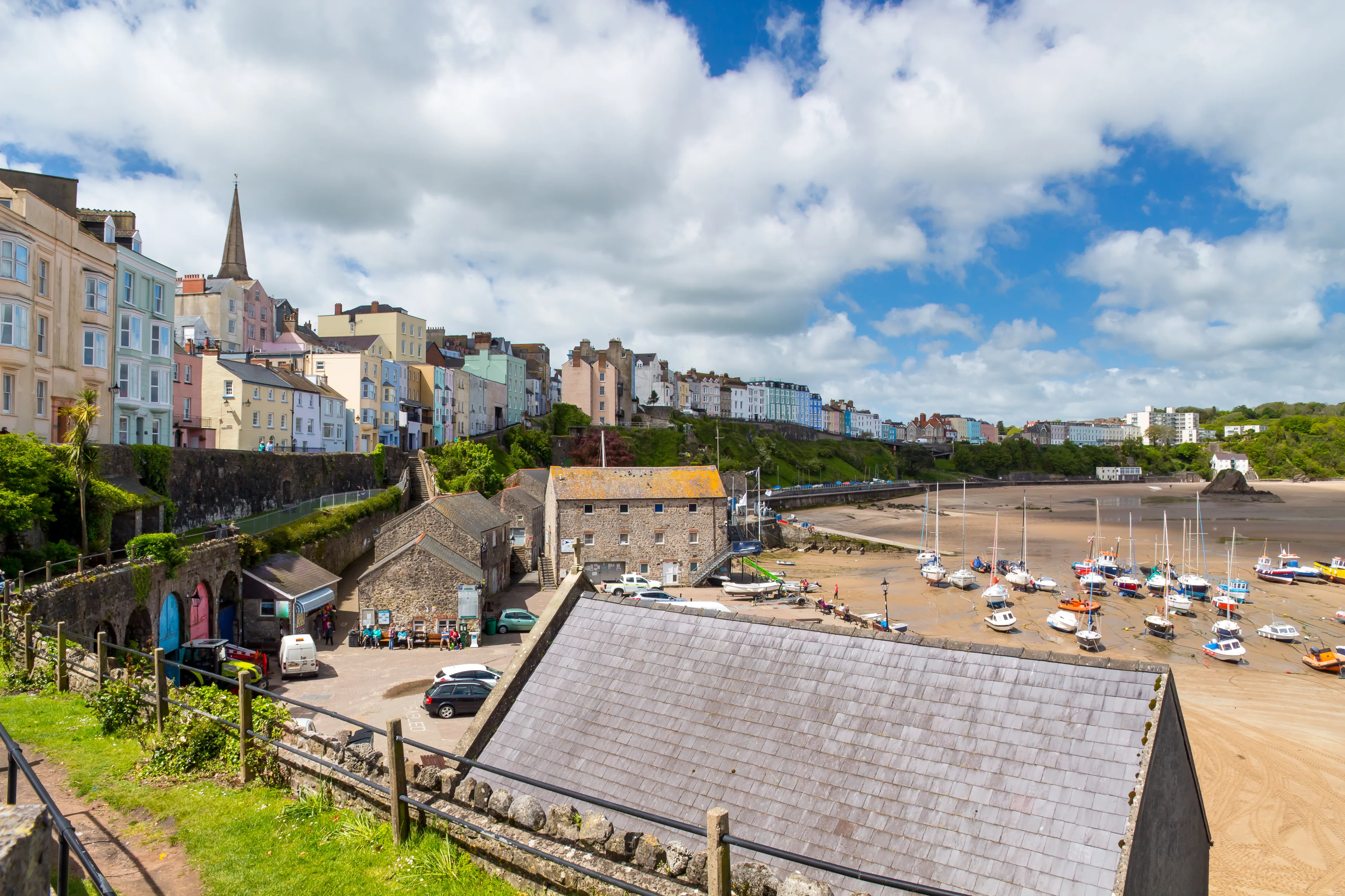Overlooking Tenby Harbour in Carmarthen Bay, Pembrokeshire, South West Wales, UK Europe