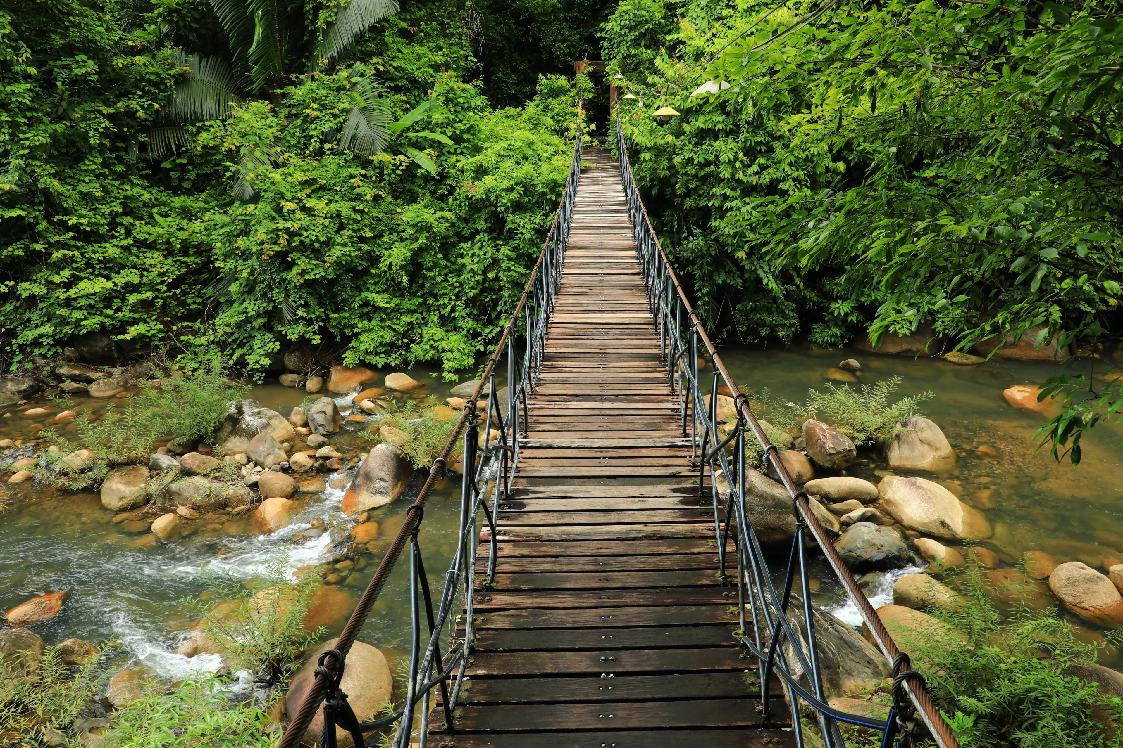 Wooden footbridge at Wat Khao Banchop ,located in Ban Thung Phen, ,Chanthaburi ,Thailand 