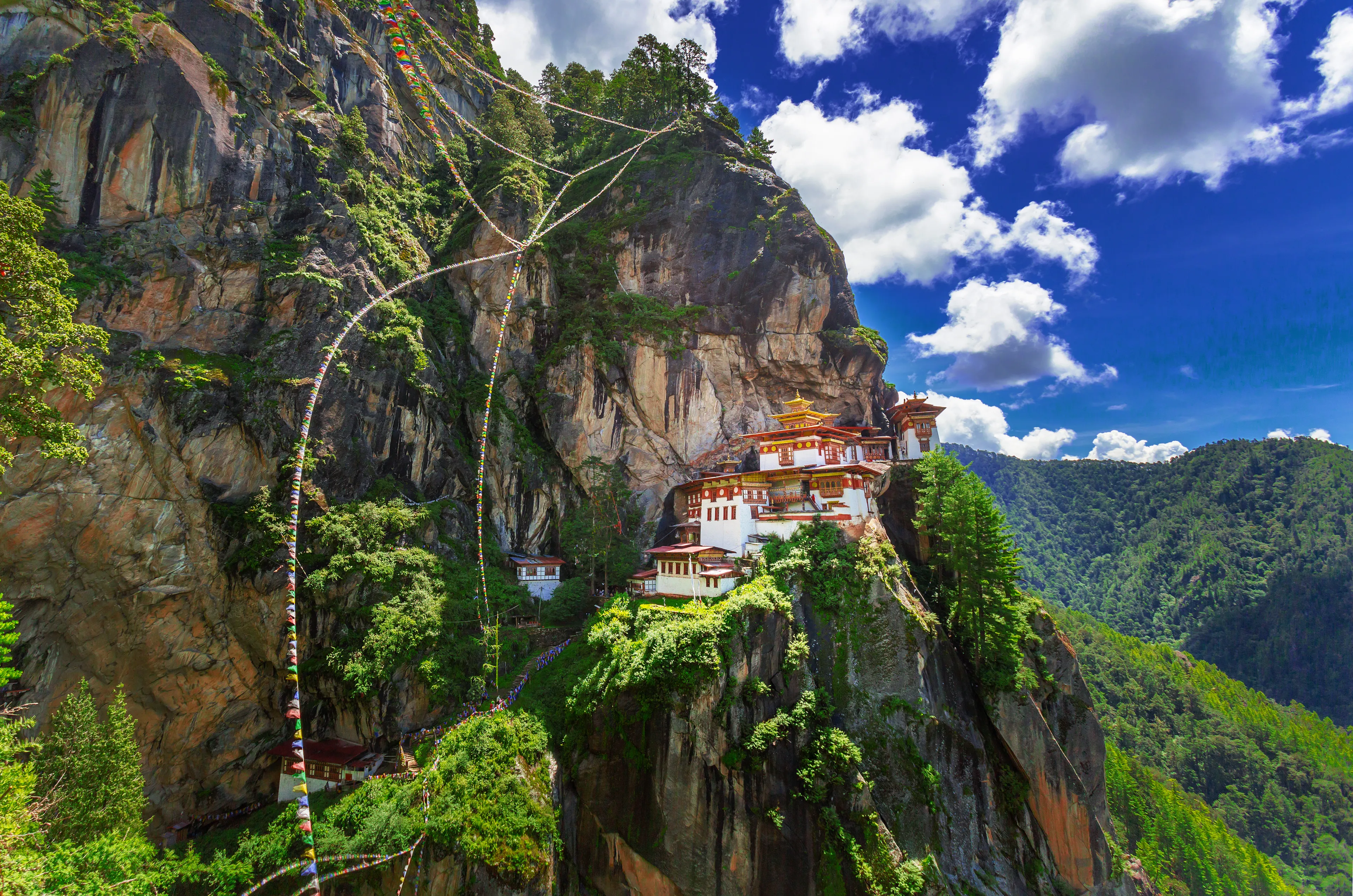 Tiger nest monastery, Taktshang Goemba on a bright day, Paro, Bhutan