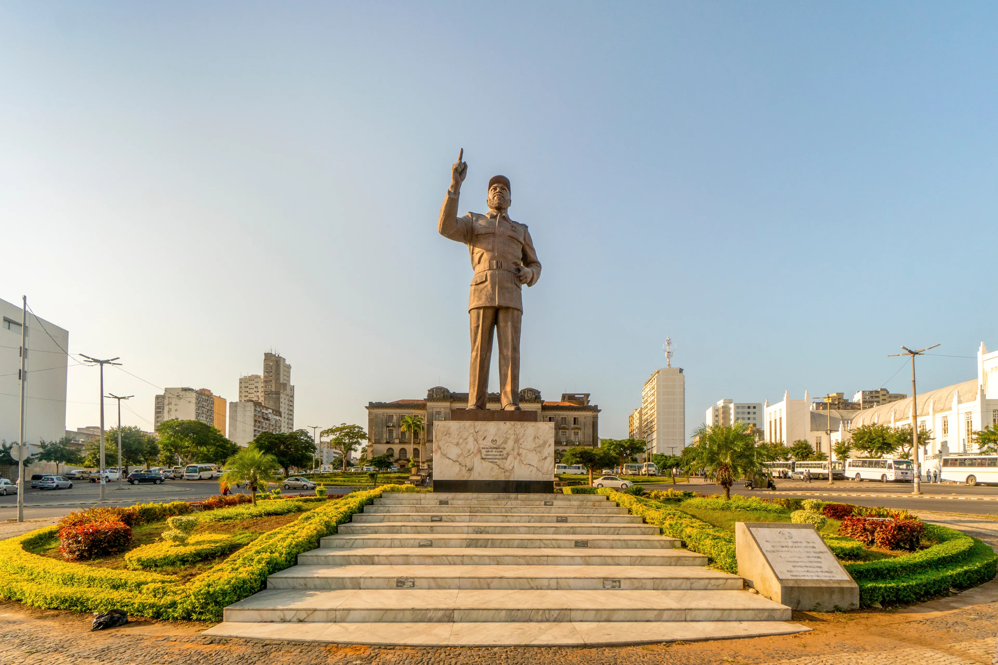 Maputo, Mozambique - May 22, 2019: Independence square with Machel Samora statue 