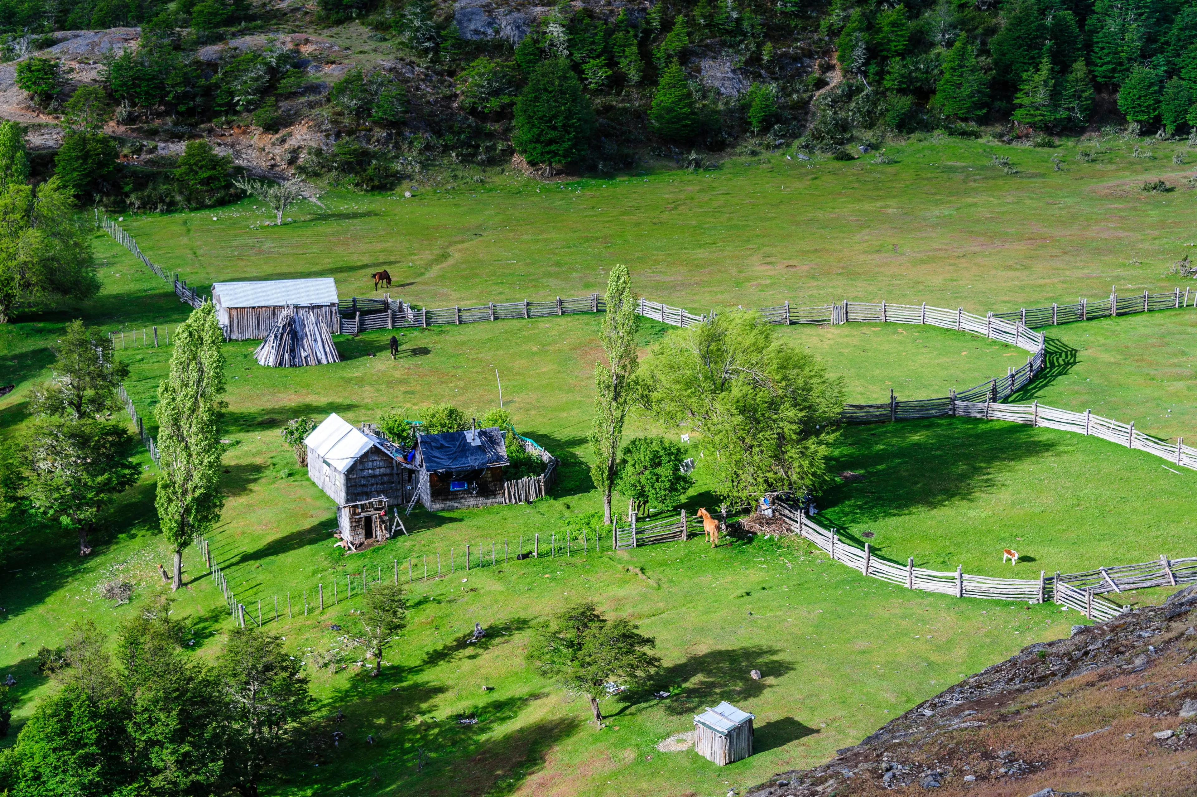 Chile, Aysen. Layout of remote family ranch (campo).