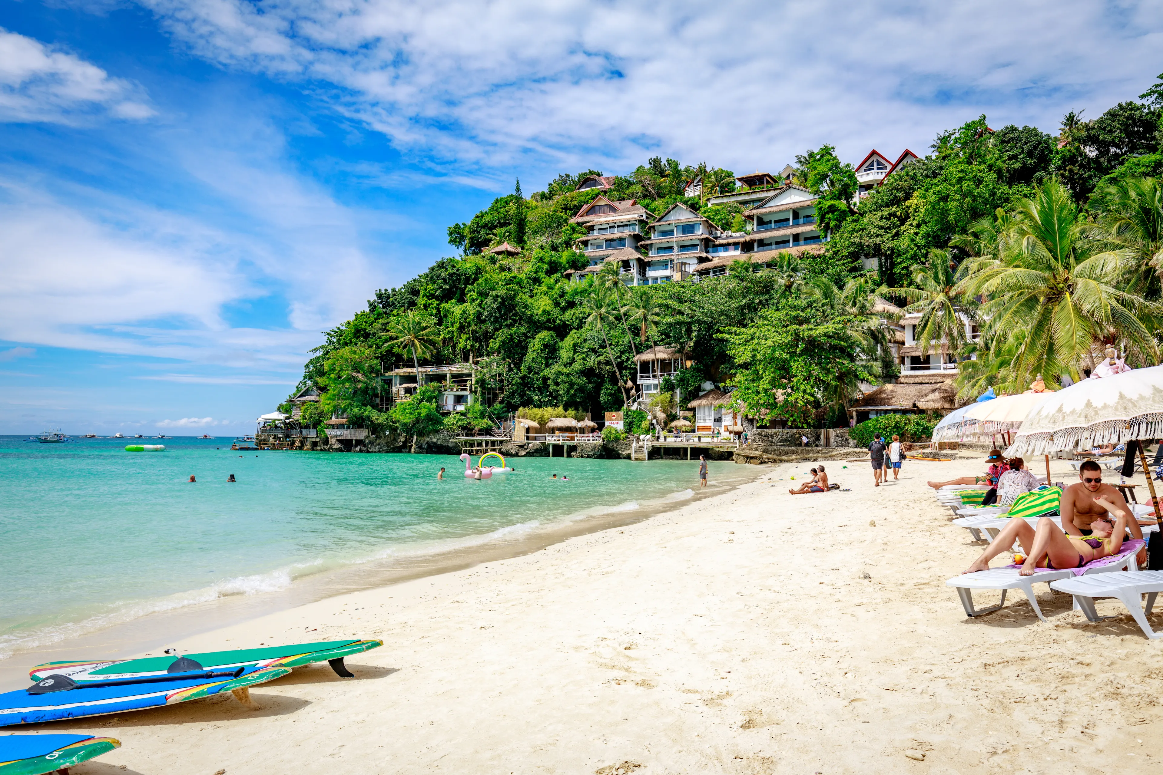 Boracay, Philippines - Nov 18, 2017 : Diniwid beach view, white-sand beach in Boracay Island in the Philippine