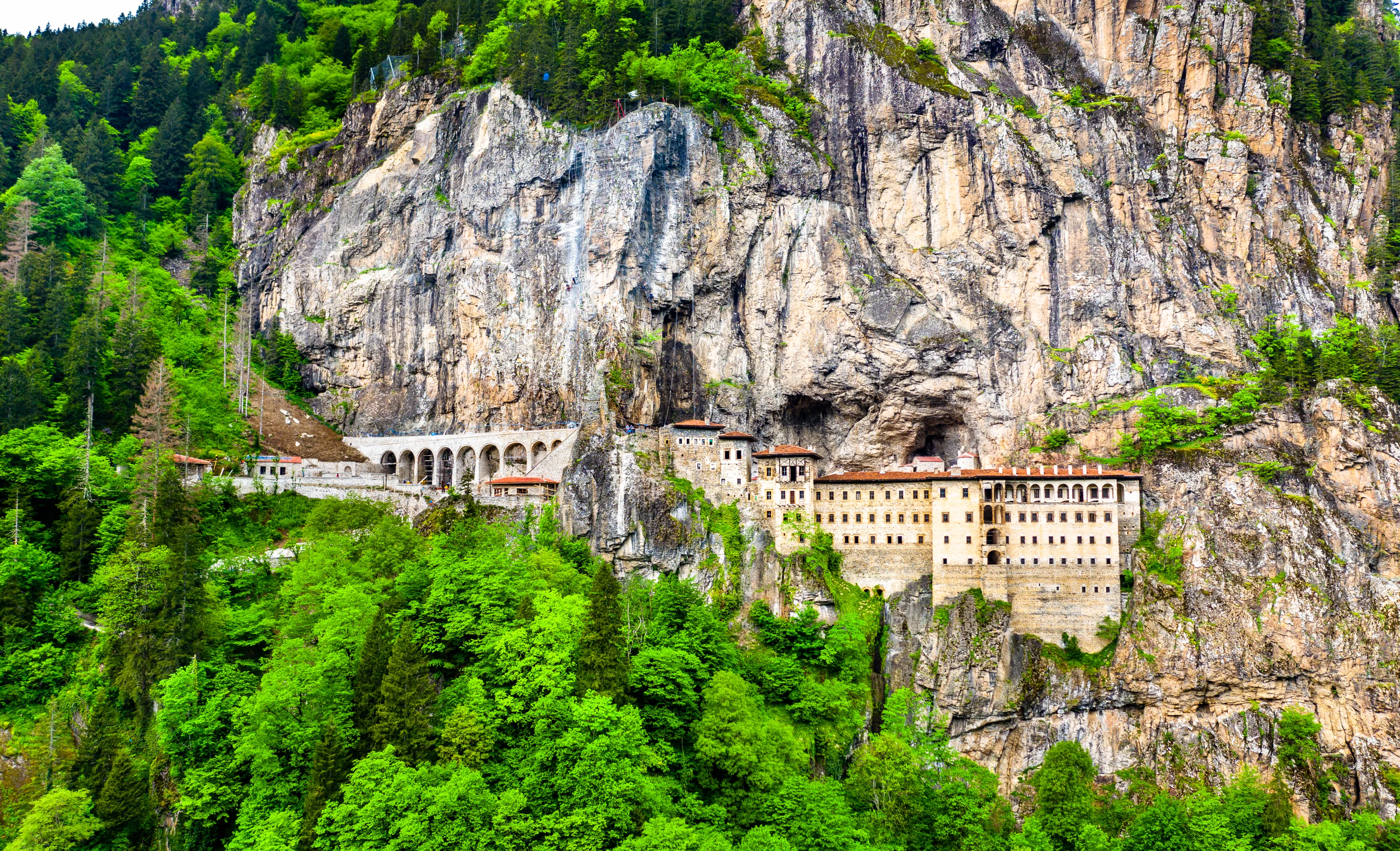 View of Sumela Monastery at Mela Mountain in Turkey