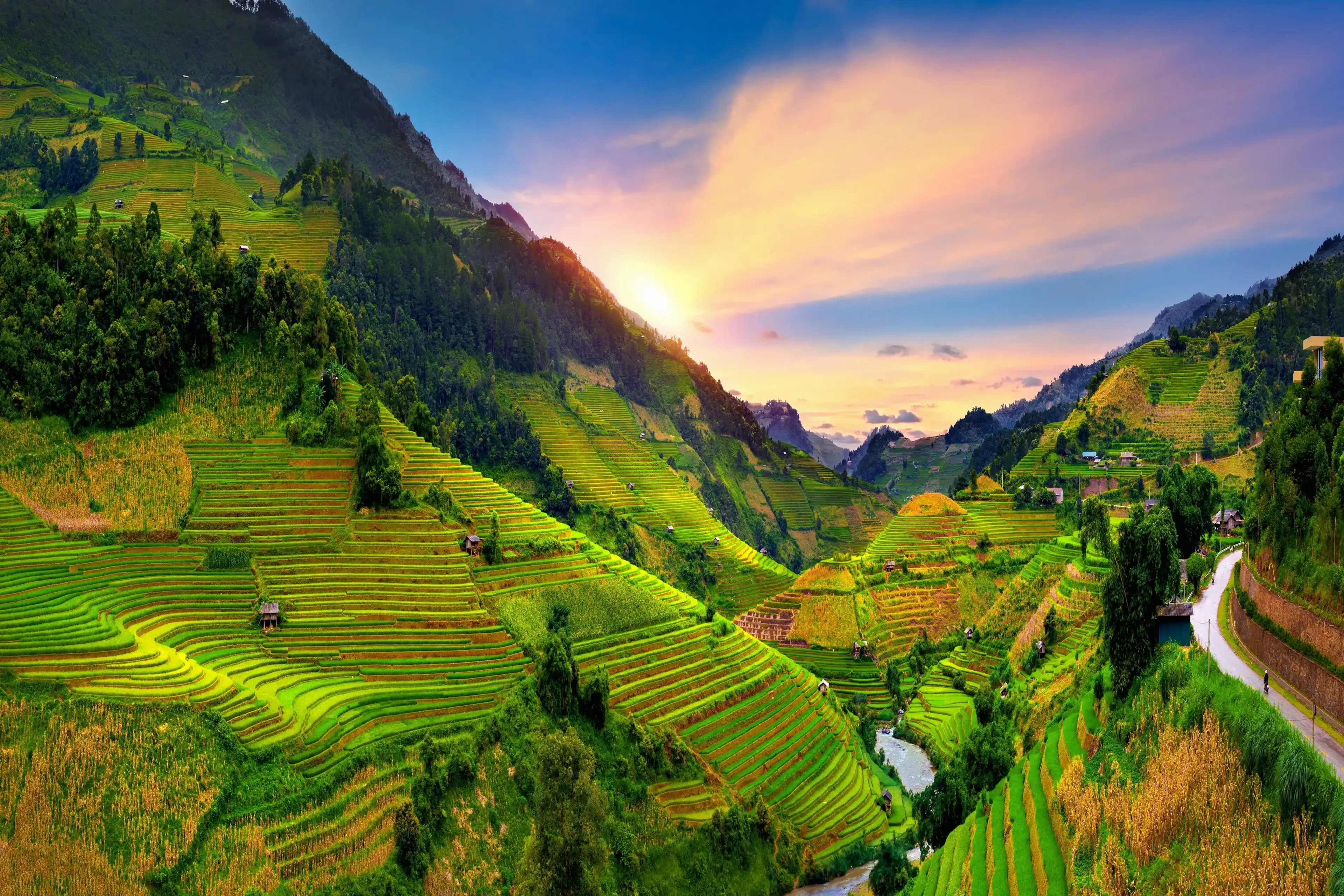 Beautiful Rice terraces at viewpoint in Mu cang chai, Vietnam. Beautiful Rice terraces at viewpoint in Mu cang chai, Vietnam.