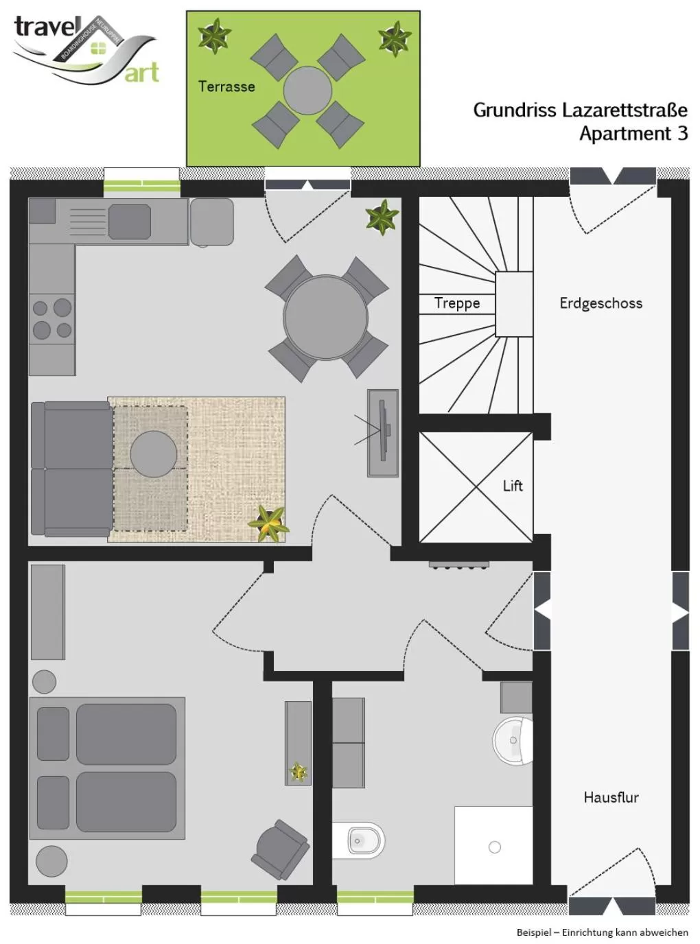 Floor plan in Travel Art Boardinghouse (Lazarettstr.)