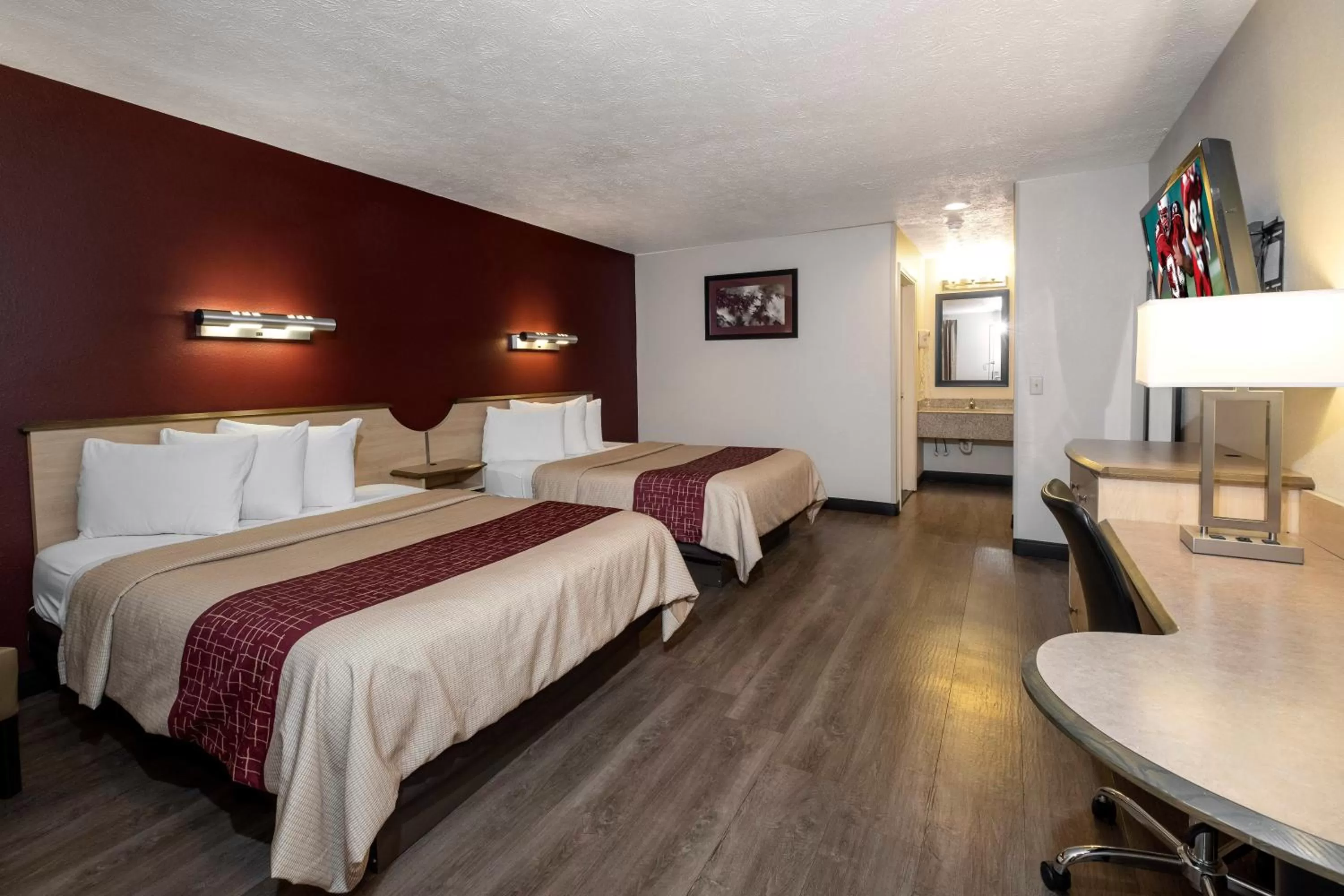 Deluxe Room with Two Queen Beds Disability Access Roll-In Shower Non-Smoking  in Red Roof Inn Indianapolis - Greenwood