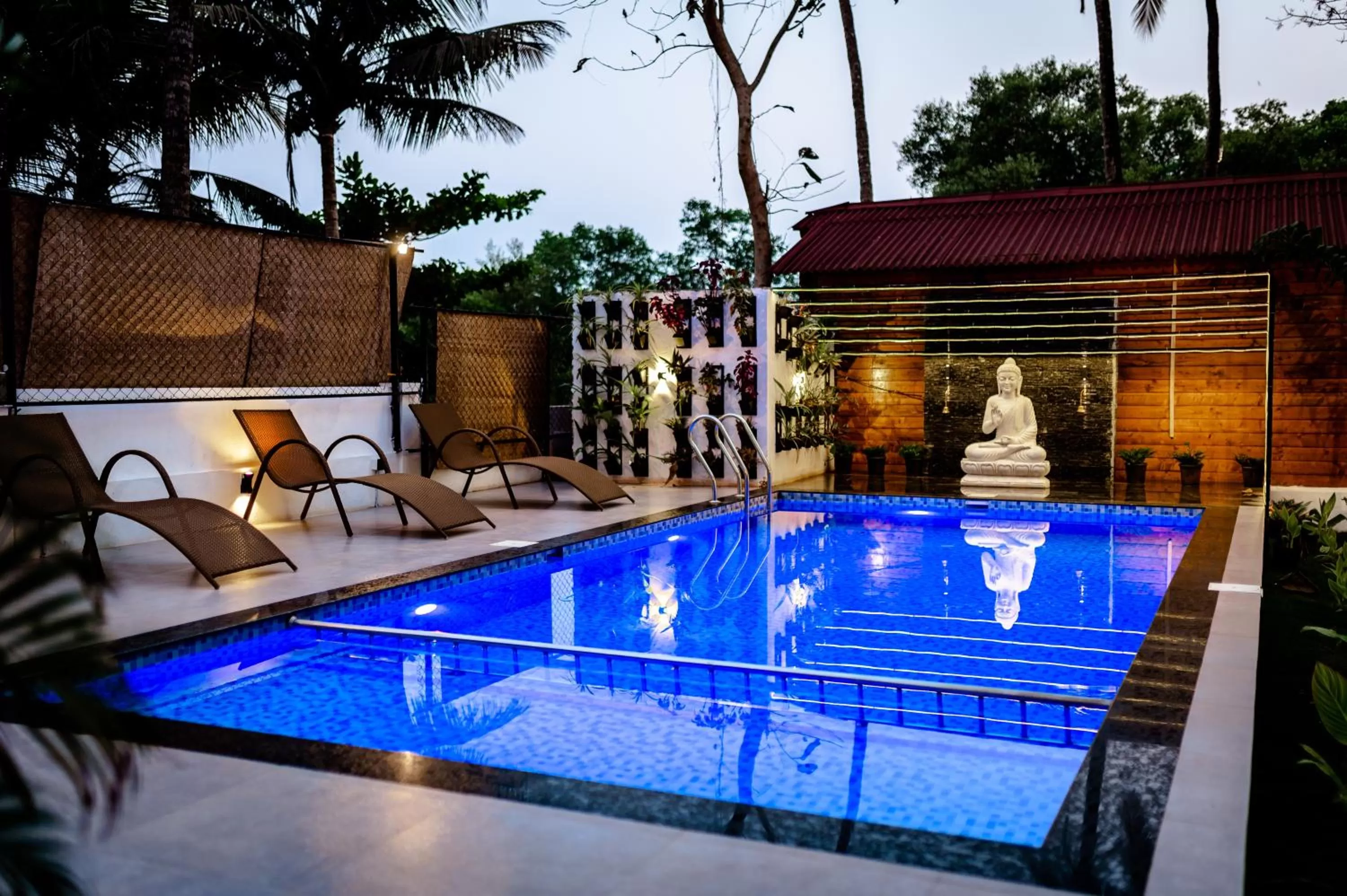 Night, Swimming Pool in Tranquill Riverside Luxury Cottages With Bathtub, Candolim
