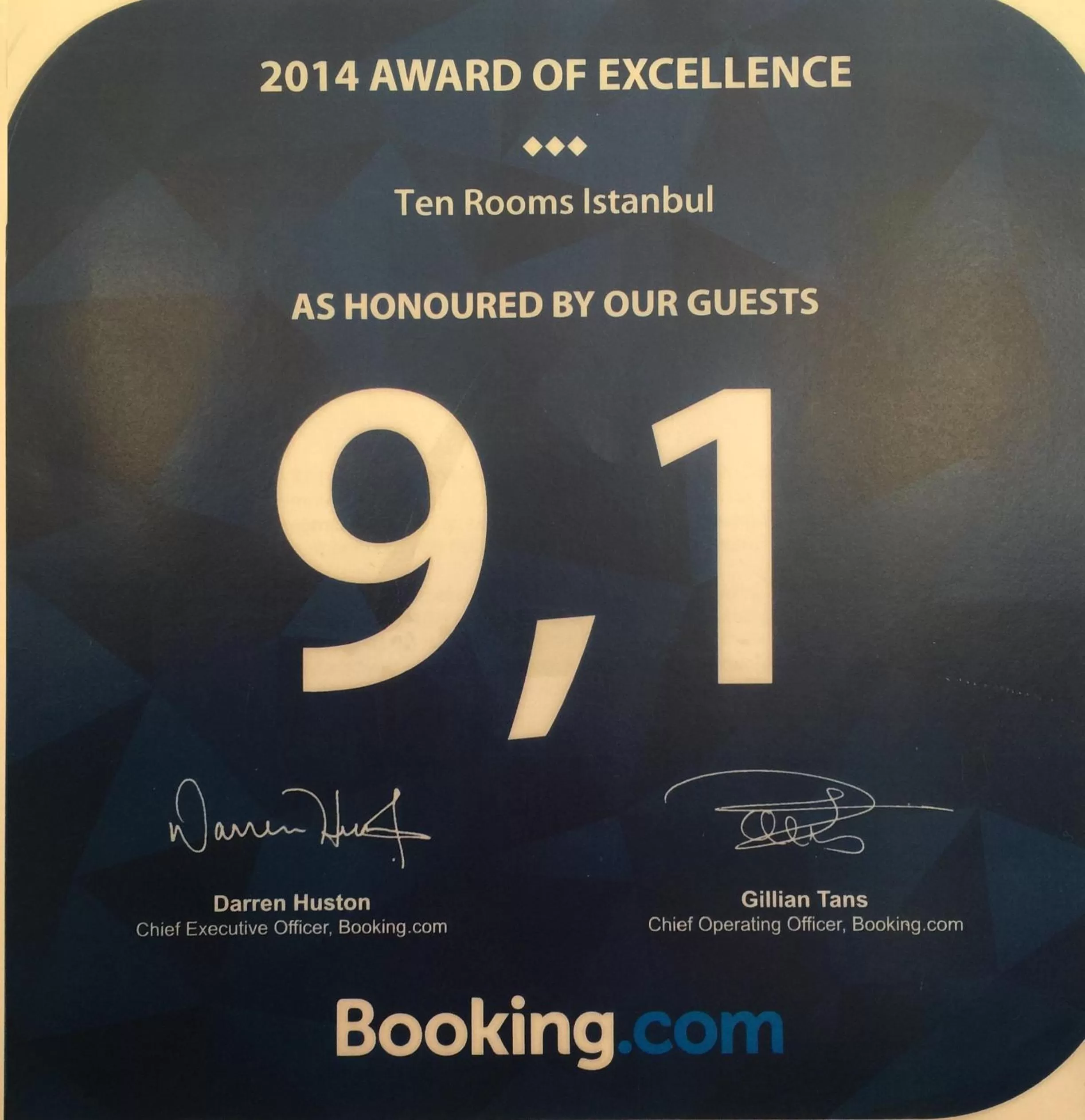 Certificate/Award in Ten Rooms Istanbul Hotel