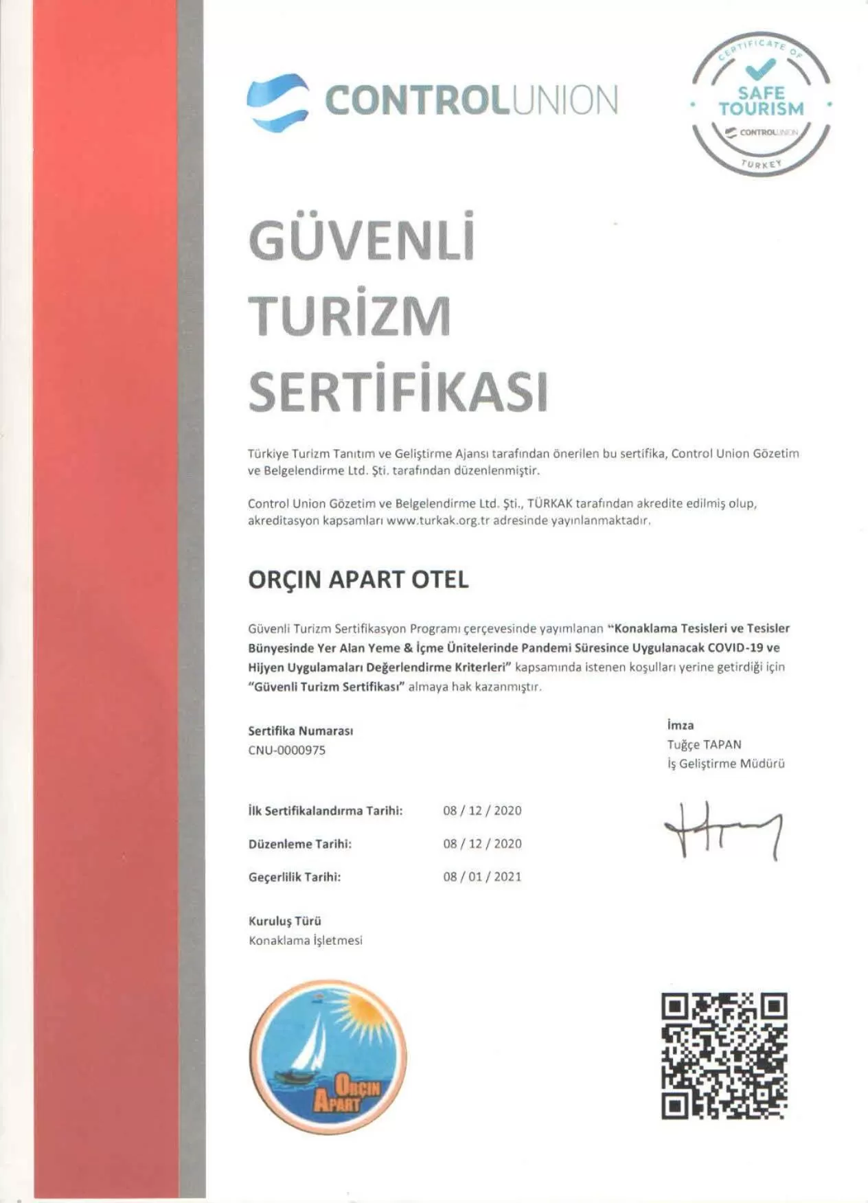 Logo/Certificate/Sign in Orçin Apart Hotel